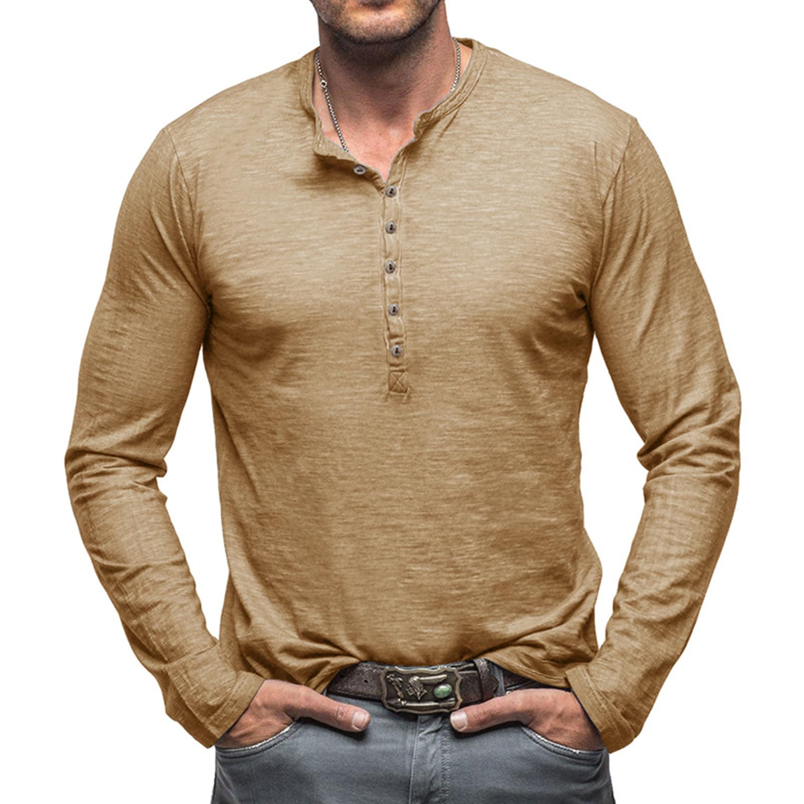 Henley Langarm T Shirt Herren Langarmshirt V Ausschnitt Vintage Slim Fit Hemd Langarm mit Knopfleiste M-3XL