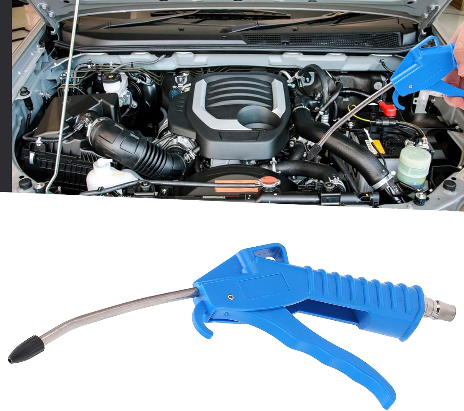 Air Blow Gun, Rubber Guard Bent Air Nozzle, Pneumatic Air Compressor Accessories Dust Cleaning Tool, Industrial Household Air Blower Gun with Tip Quick Connector, High Pressure
