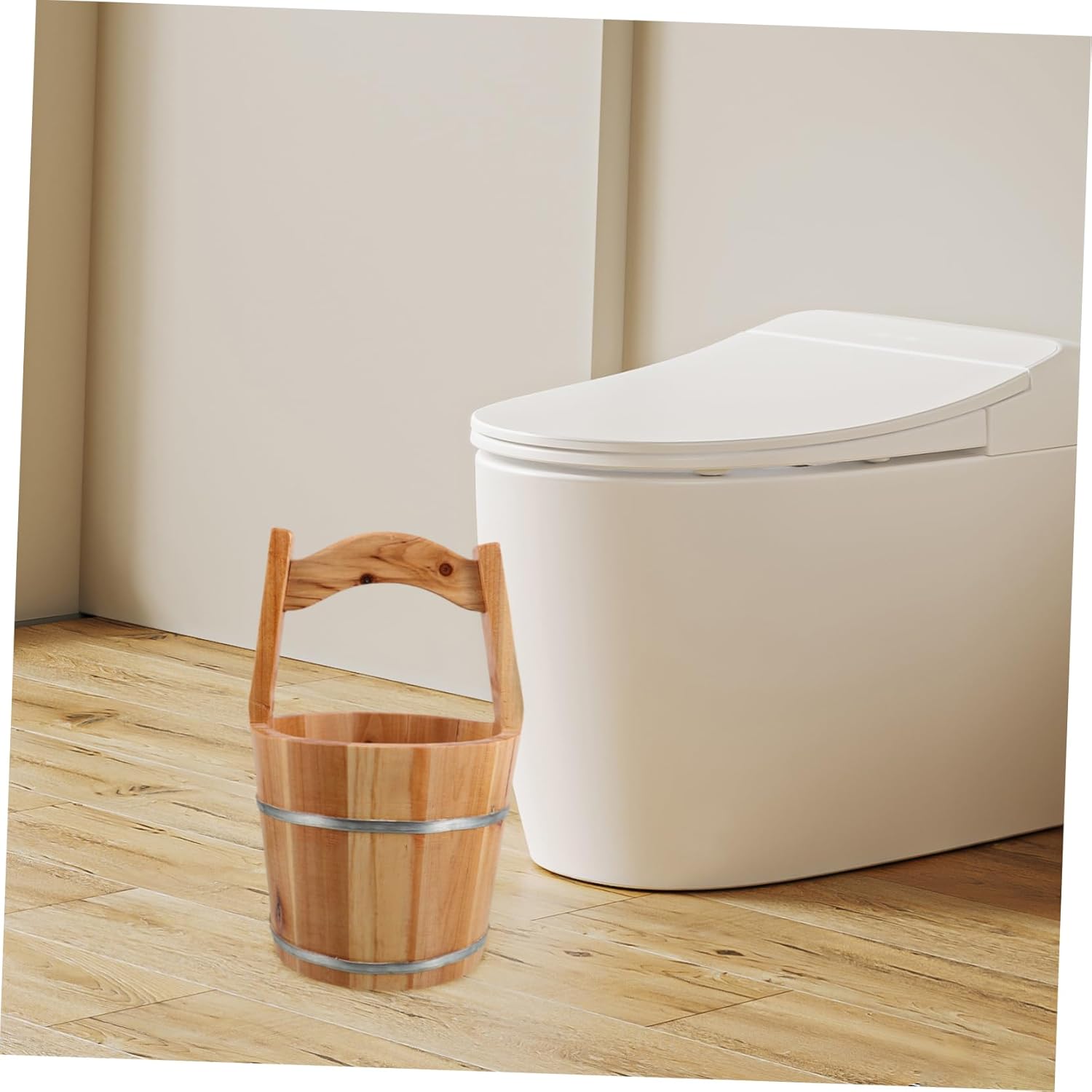 Wooden Bath Bucket for Foot Soaking Handmade Water Container Lid for Sauna and Shower Rustic Wooden Barrel for Relaxation