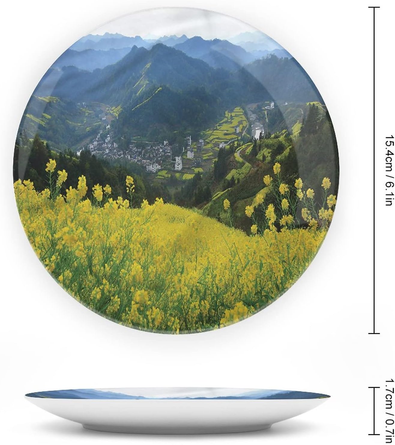 7 Inch Decorative Plate,Nature Round Porcelain,Flower Mountains Print Ceramic Wall Hanging for Fine Dining, Upscale Events, Dinner Parties, Weddings, Catering, Christmas, Thankgiving Decor, Muticolor image 2