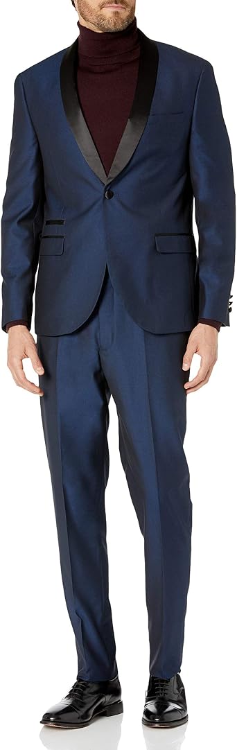 Adam Baker Mens Slim Fit One Button Satin Shawl Collar 2-Piece Tuxedo Suit - Available in Colors
