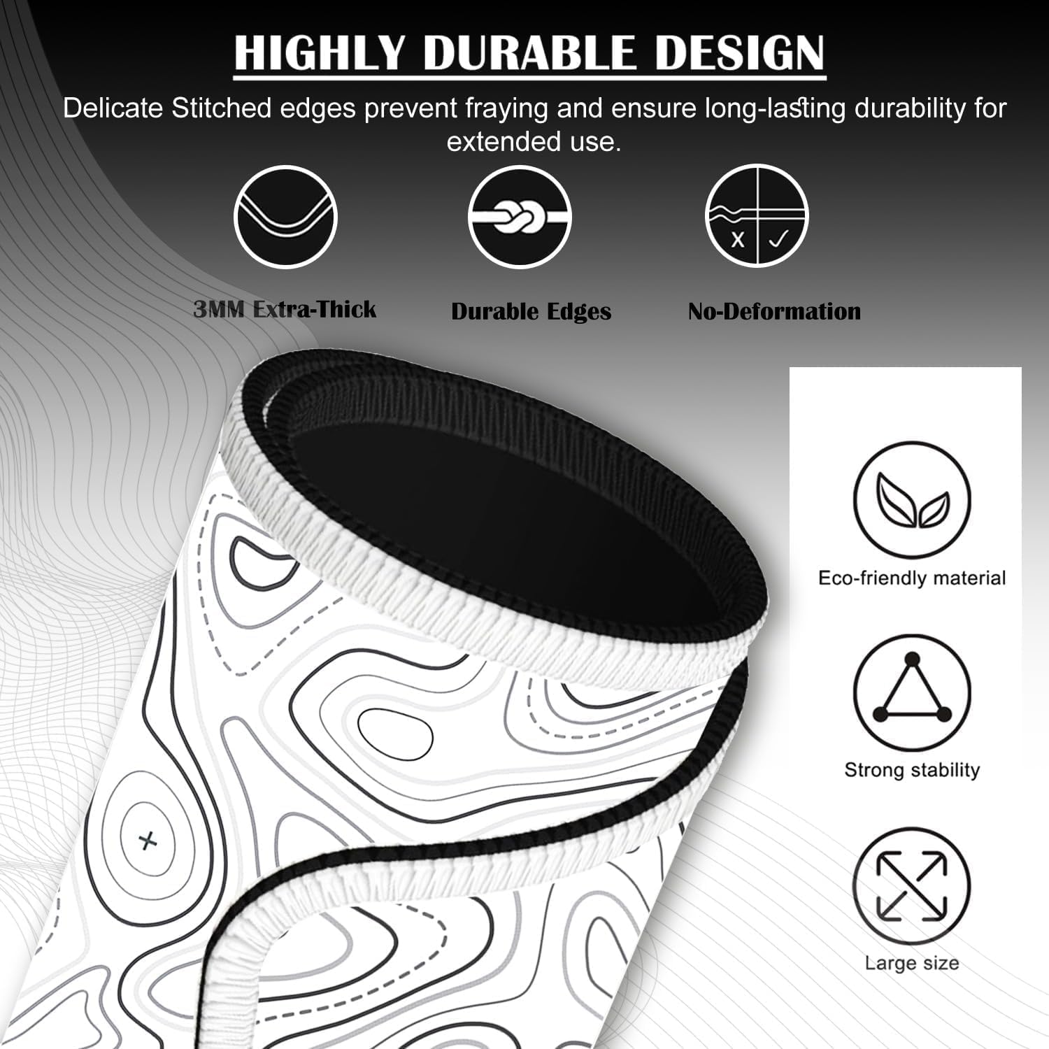 Saco XXL Gaming Mouse Pad for PC – Large Desk Mat 900×400×3mm, Extended Non-Slip Rubber Base, Waterproof Surface, Topographics Design, Big Keyboard Mouse Pad for Office & Home Setup — Amazon image 7