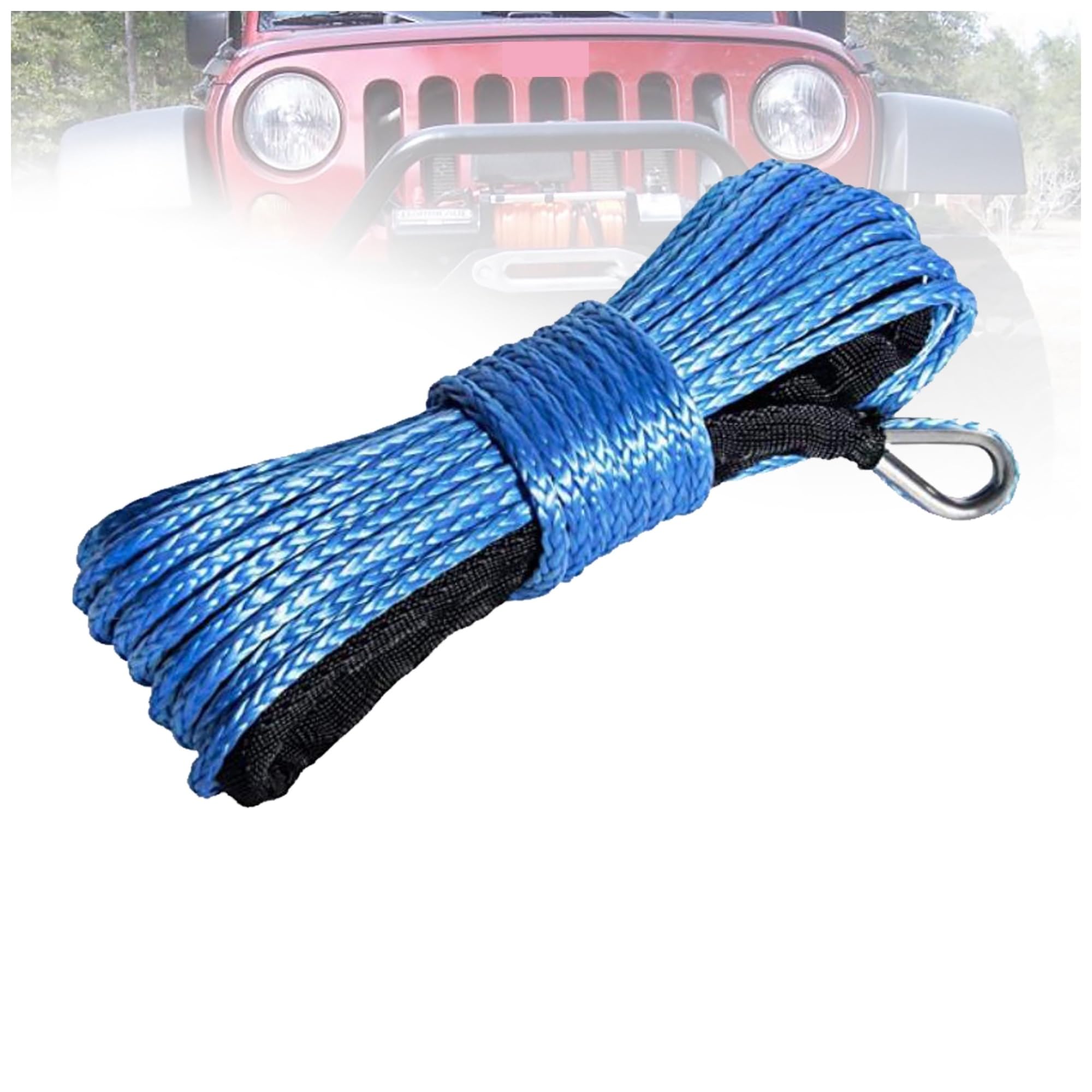 Winch Rope, 13400Lbs Winch Line Cable Replacement 8mm X 15m Synthetic Rope Uhmwpe Fibre for 4x4 / ATV Utv 4wd(Blu)