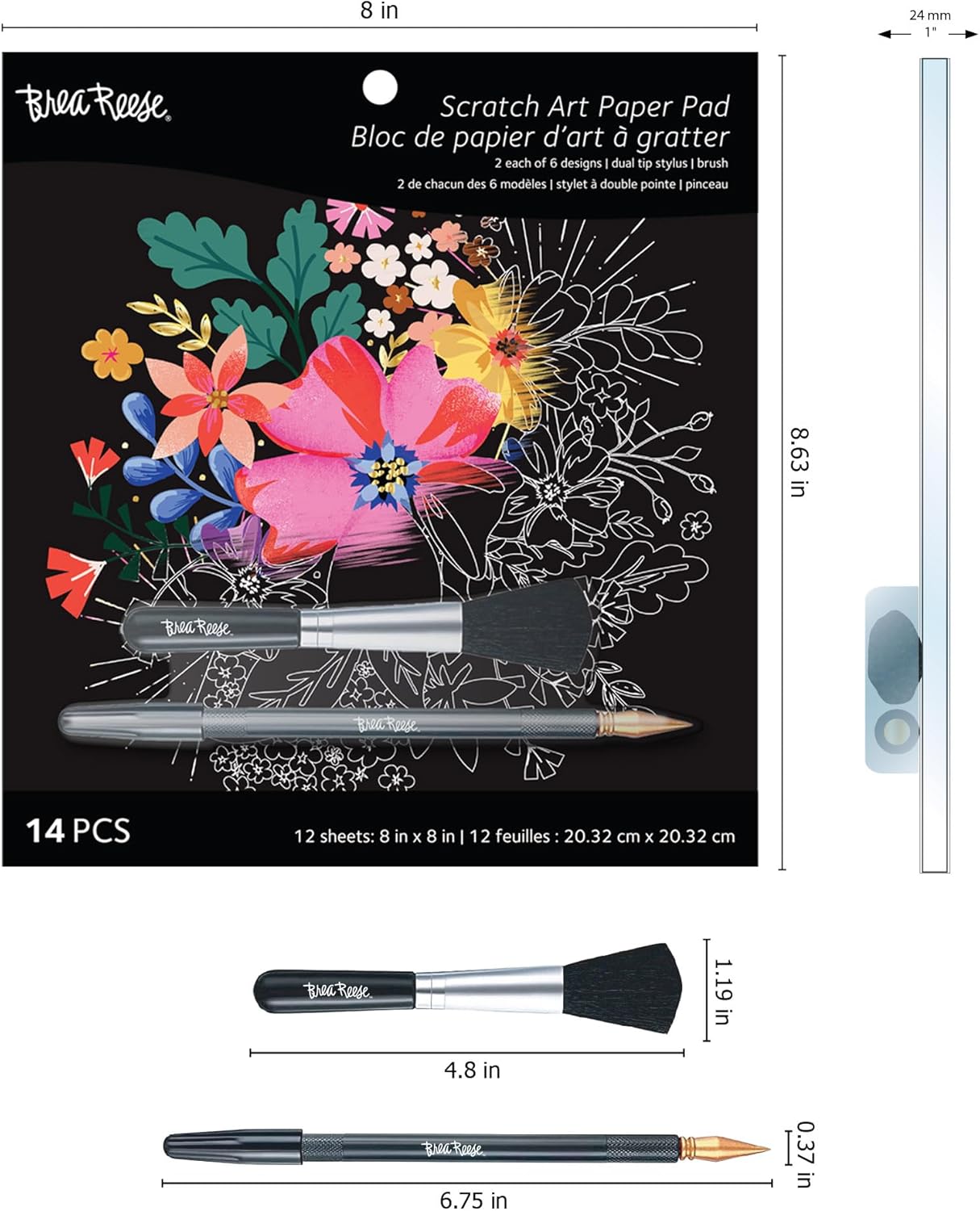 Brea Reese Scratch Art Paper Pad - 12 Mystical Designs, 8x8 Metallic Kit image 5