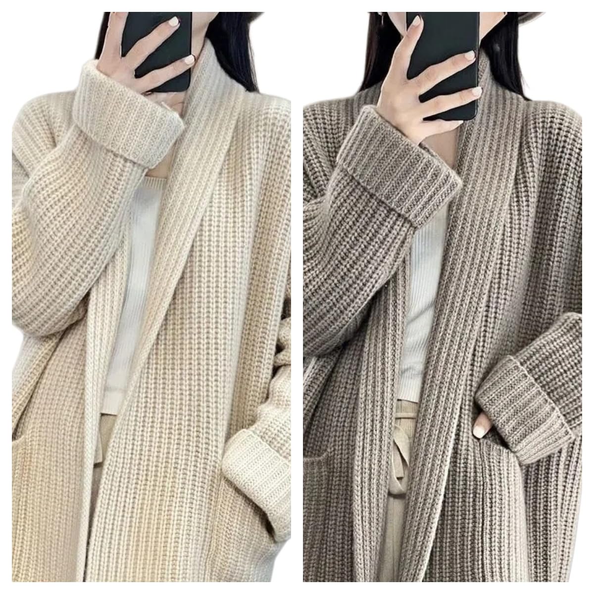 Rebeca Mujer, Cárdigan De Punto Grueso para Mujer, Abierto por Delante, De Manga Larga, Suave, con Bolsillos, Cómodo Y De Corte Relajado, Ideal para La Oficina, Ocasiones Informales Y para El Otoñ