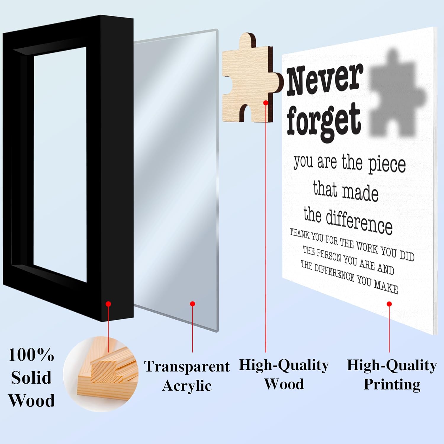 Thank You Gift for Coworkers - Meaningful Appreciation Gift Set with Framed Quote Sign, Wooden Heart Ornament & Card for Office, Work Colleagues, Desk Decor HF395 - Image 4