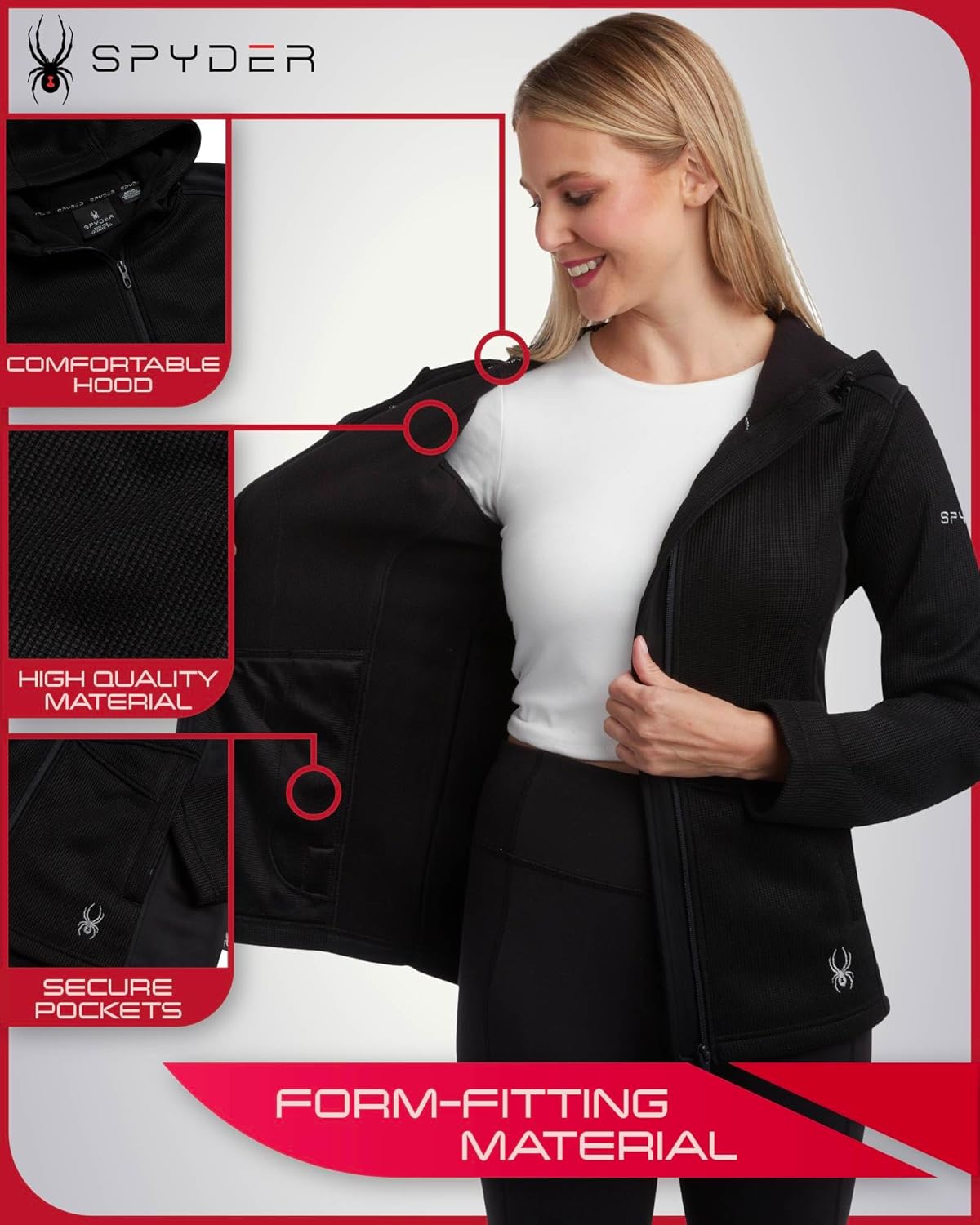 Spyder Womens Fleece Jacket - Lightweight Polar Fleece Windbreaker Jacket Women Active Zip Up Hooded Sweaters for Women - Image 3