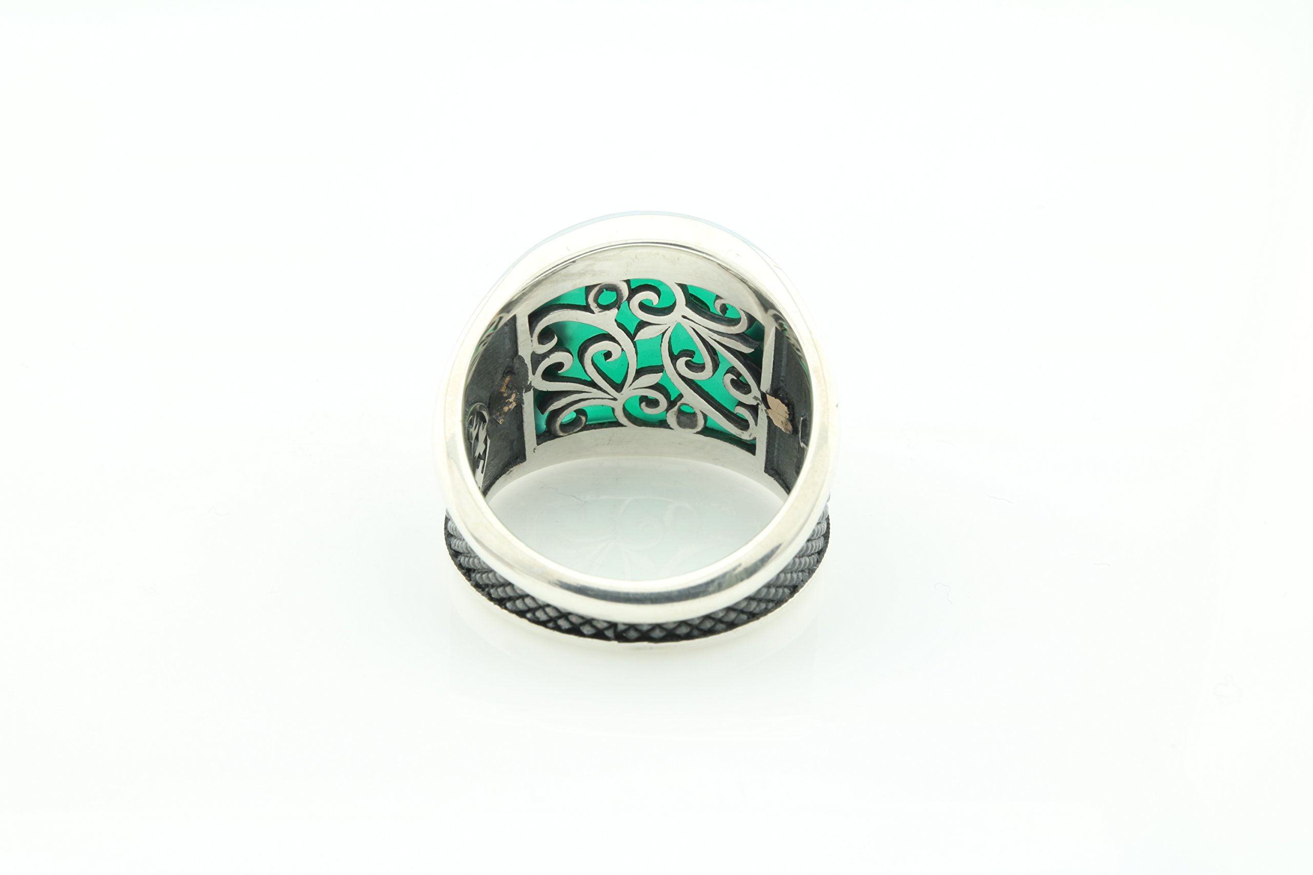 KAR Sterling Silver Men's Ring - Emerald Agate Stone, Coat Of Arms Design (925K Stamped) - View #2