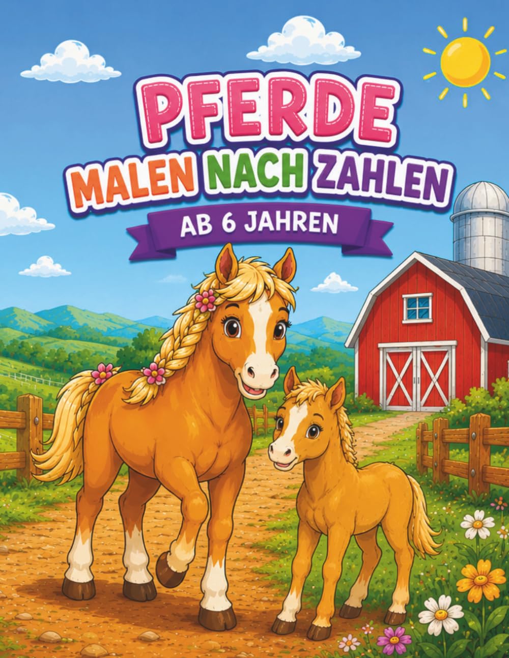 Pferde Malen nach Zahlen ab 6 Jahren: 50 wunderschöne Pferdemotive zum Ausmalen | Mit Farbtest & einfacher Anleitung | Einseitig bedruckt (Traumhafte Pferdewelt)