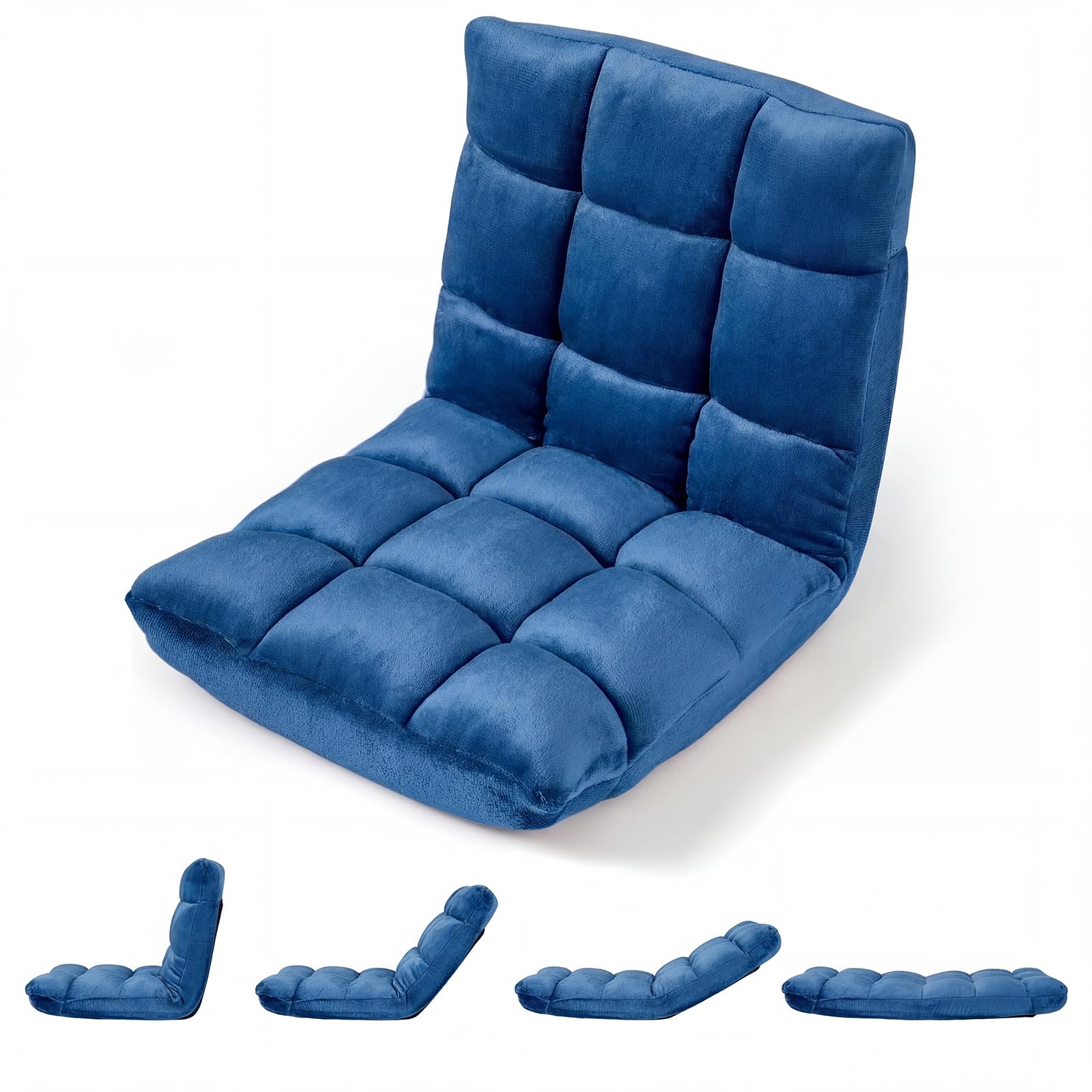 COSTWAY Canapé Paresseux Chaise de Sol, Fauteuil Convertible en Flanelle Dossier Réglable 14 Positions, Chaise de Méditation/Jeux Vidéo, pour Coin Lecture, Salon, Enfant/Adulte, Bleu
