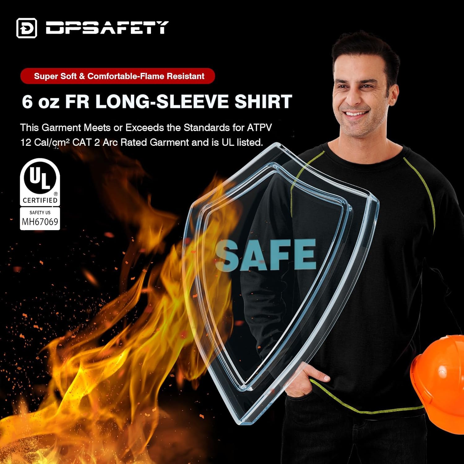 FR Shirt 6 oz Hi Vis Fire Resistant Flame Resistant Shirts for Men,Welding Shirt Cotton CAT2 Long-Sleeved Shirts - Image 2