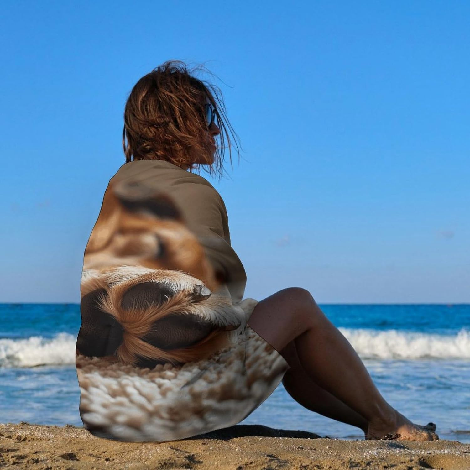 Swimming Towel, Brown Dog Hand Printed Fashion Towel,Portable Towel,Durable Towel