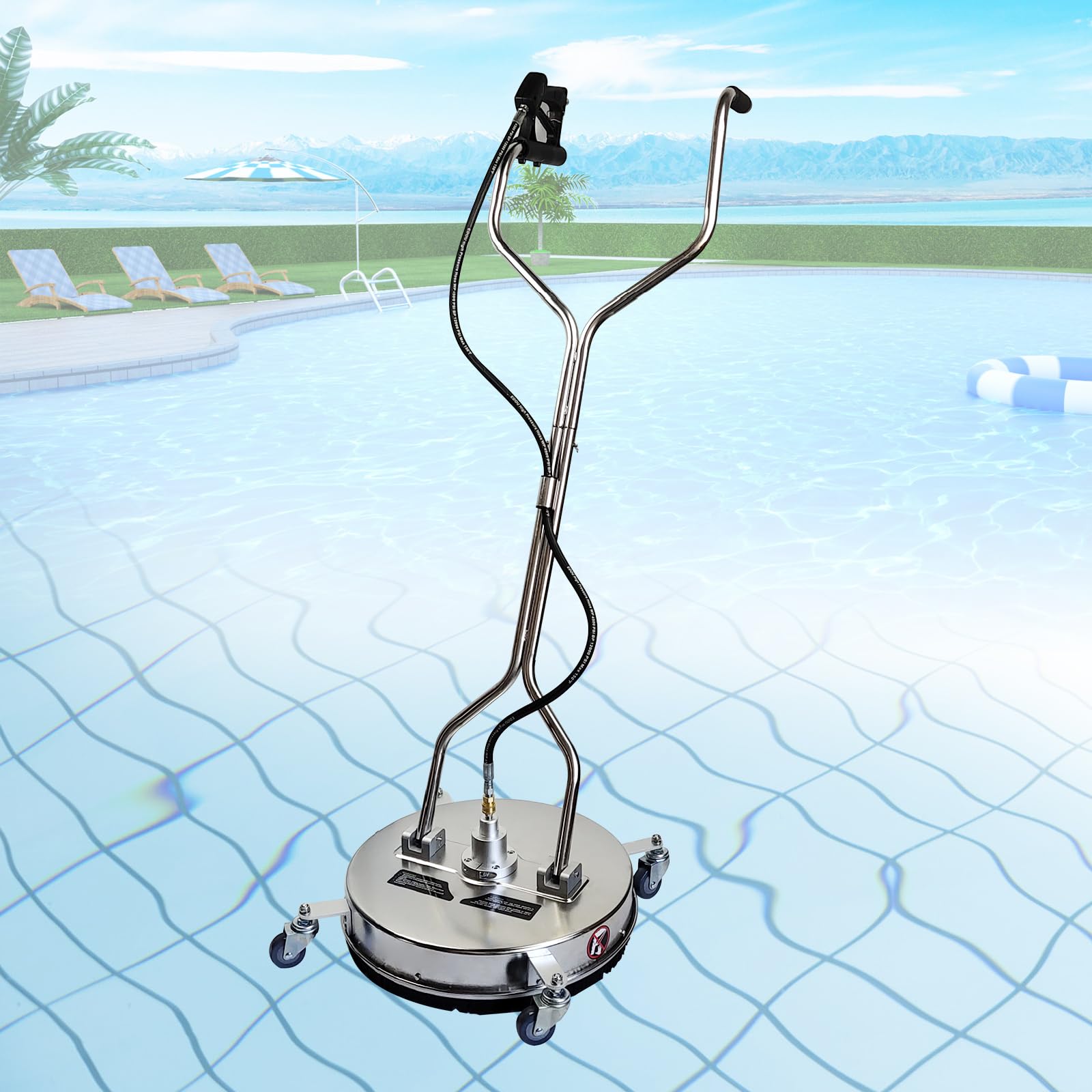 Limpiador de superficies profesional de 20 pulgadas de acero inoxidable – Limpiador de suelos móvil con 4 ruedas, 4000 PSI, acoplamiento rápido de 3/8" para terrazas y ladrillos
