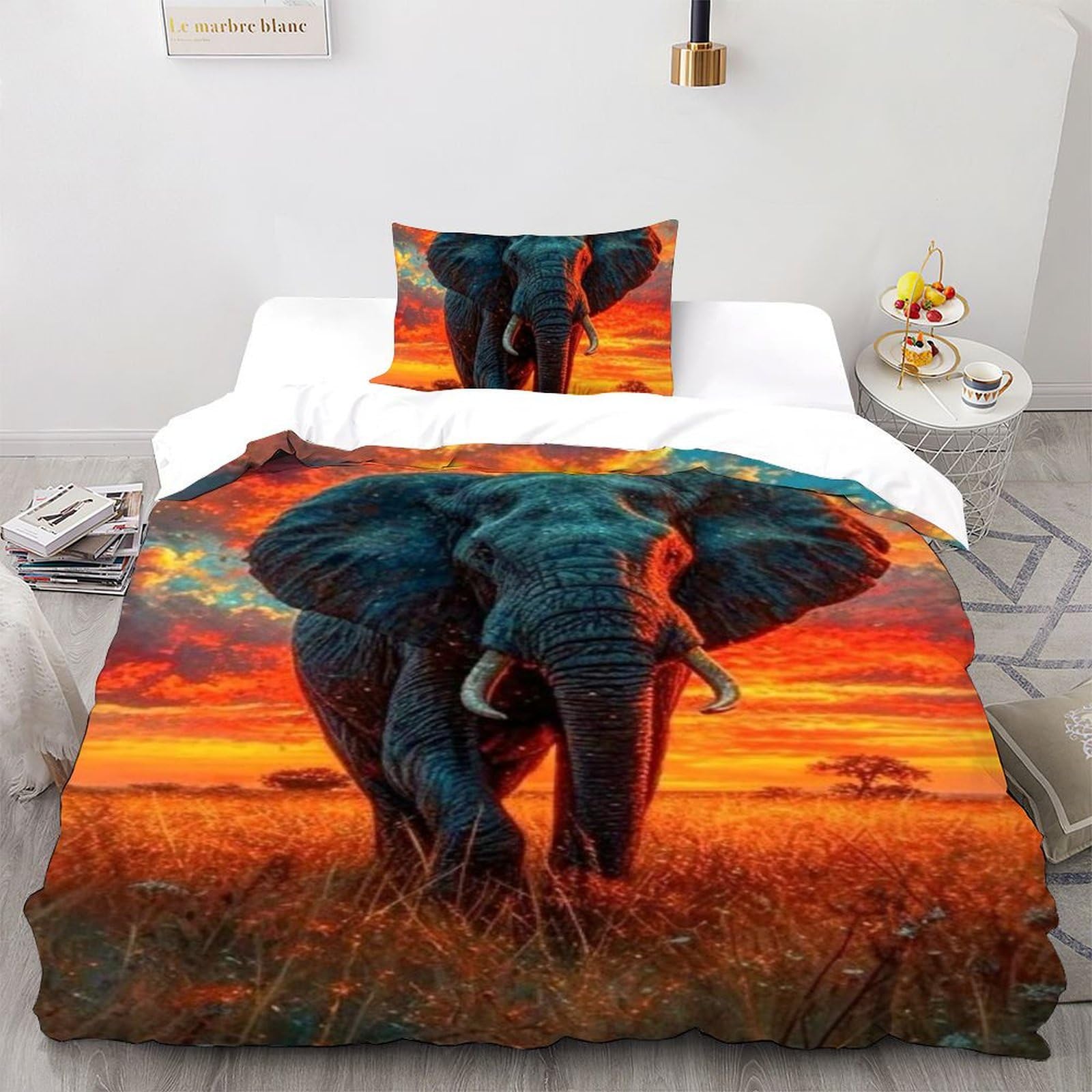 Housse de couette coucher de soleil et éléphant pour une décoration de chambre d'enfant évasion