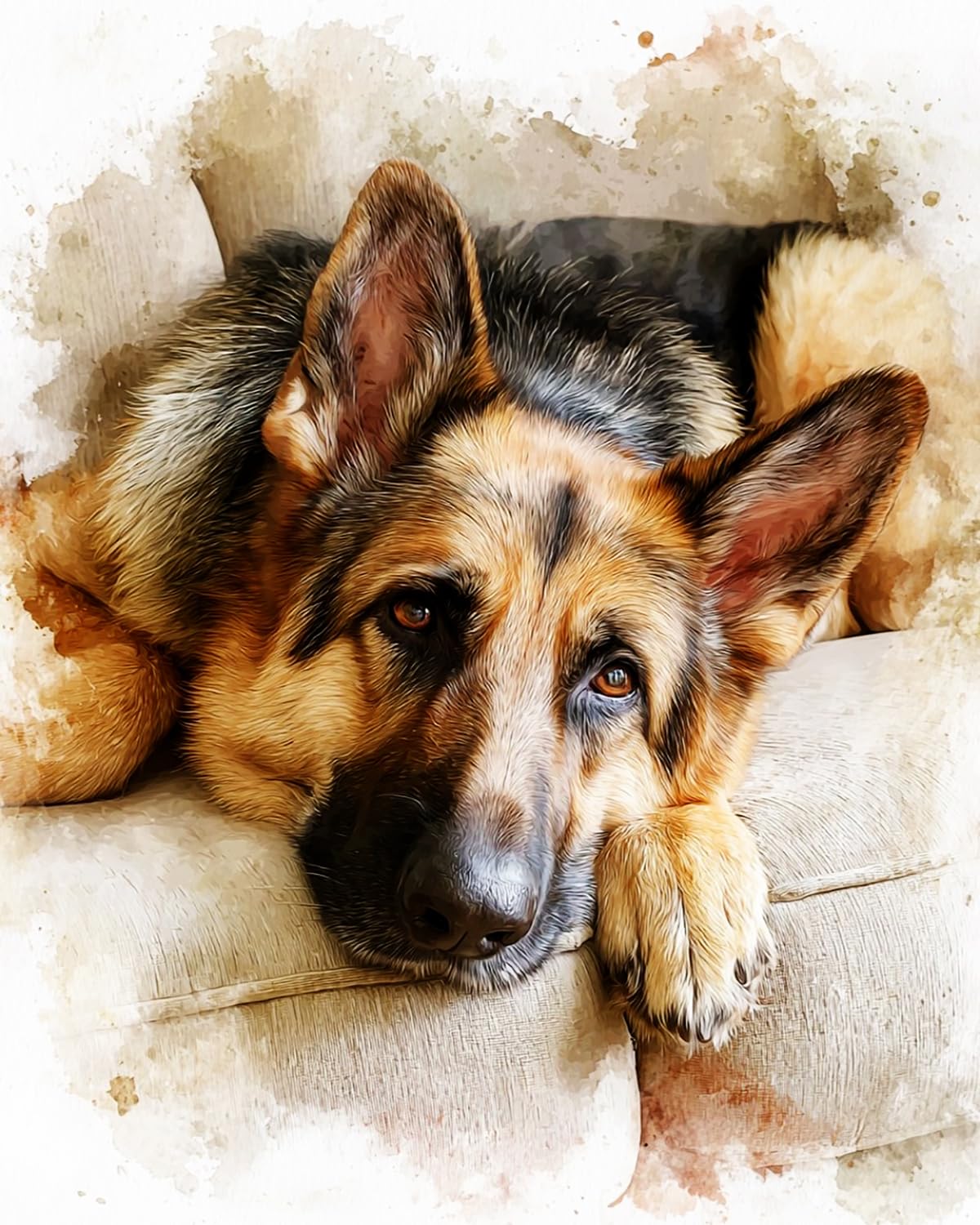 Liubaishi Multicolour Paint By Numbers For Adults, Diy Acrylic Painting Kit, Lazy German Shepherd, 40X50 Cm Canvas
