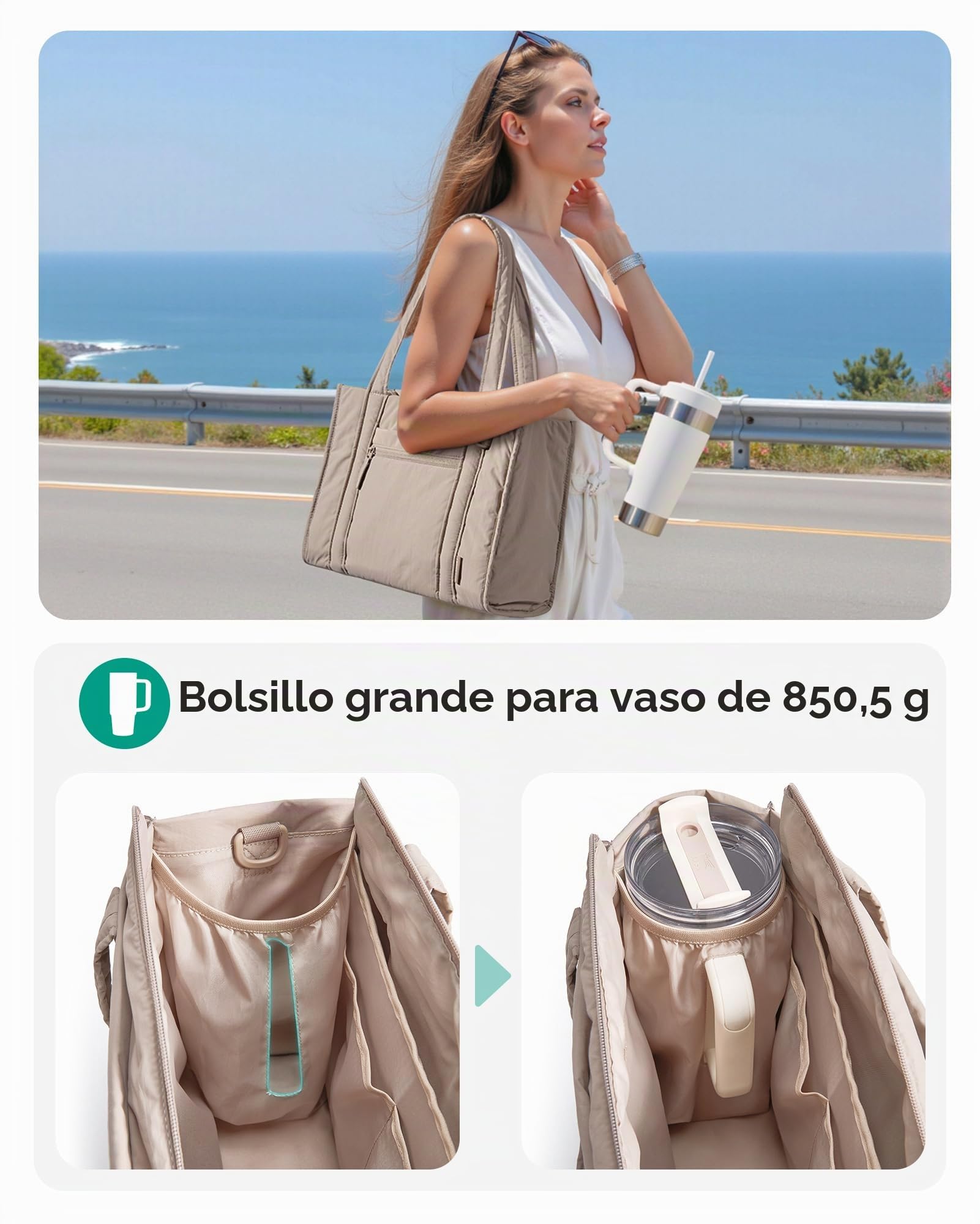 bagsmart Bolso de mano de mujer con cremallera, bolso de hombro ligero pequeño para trabajo, escuela, viajes
