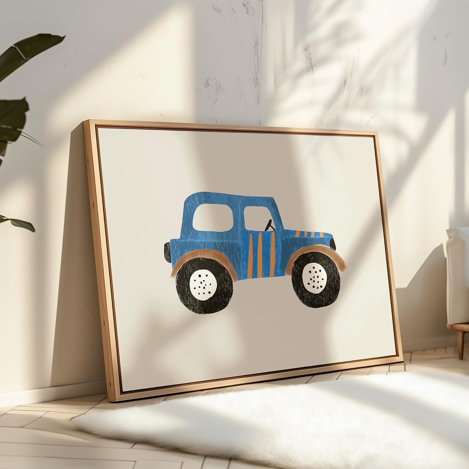 Poster Master Kid's Blue Truck Poster - Nursery Print - Toddler Playroom Art - Minimal Car Art - Nursery Car Wall Art - Boho Kid's Room or Boy's Bedroom Decor - 8x10 UNFRAMED Wall Art
