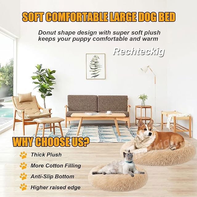 Foto 3 de 6 de Rechteckig Cama para Mascotas Redonda Rosquilla Cama de Felpa ​Mascota Calmante, Portátil