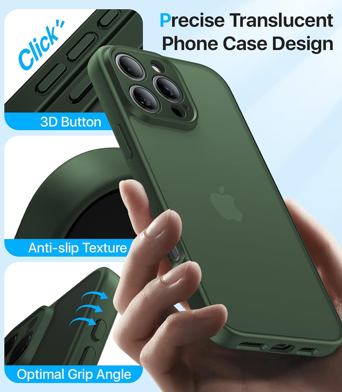 Shockproof for iPhone 16 Pro Case, [Full Camera Protection] [Military-Grade Drop Protection] Protective Anti-Yellow Slim Translucent Skin-Friendly for iPhone 16 Pro Phone Case, Forest Green - Image 6