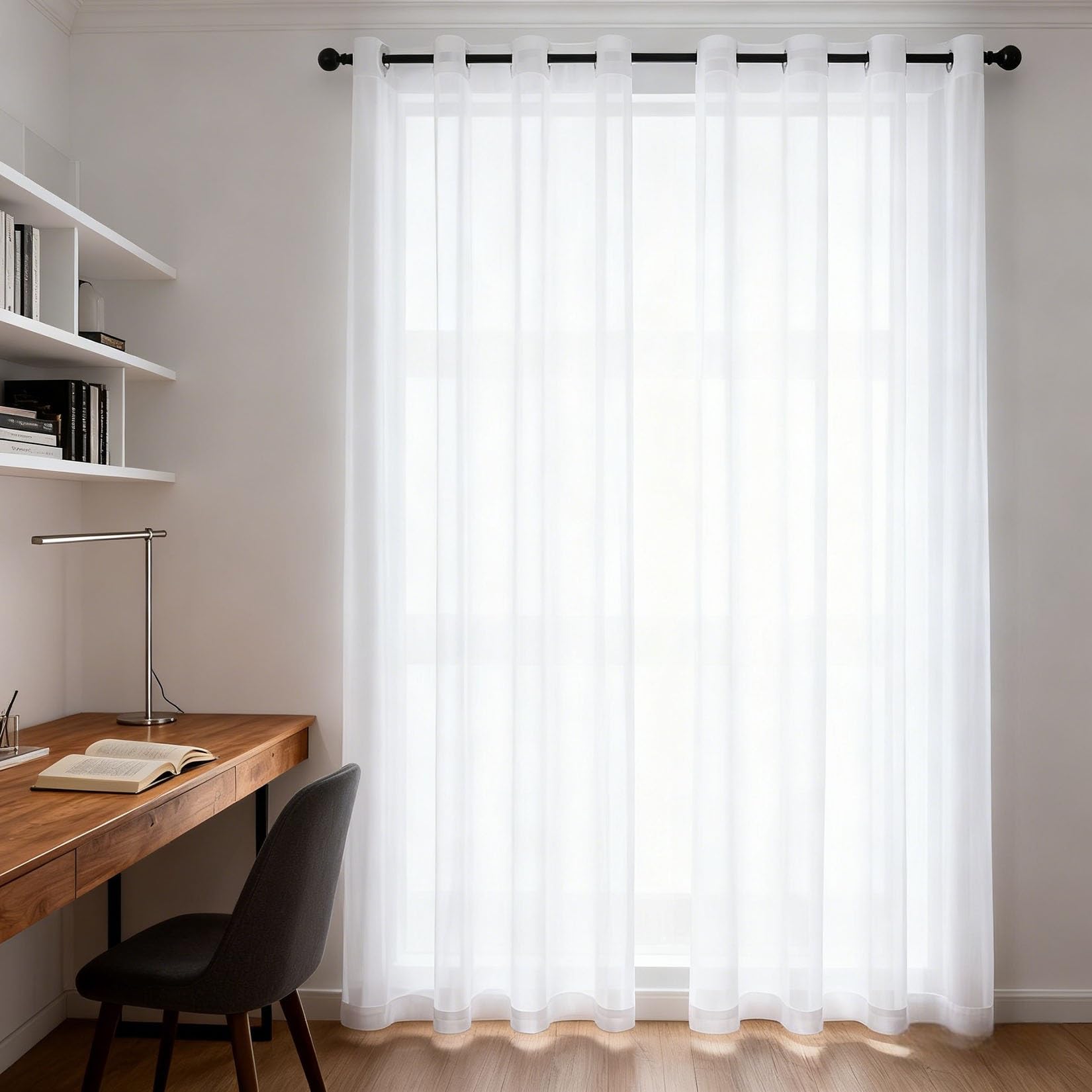 Rideau semi-transparent tamisant blanc 85 x 230 cm contre les vis-à-vis