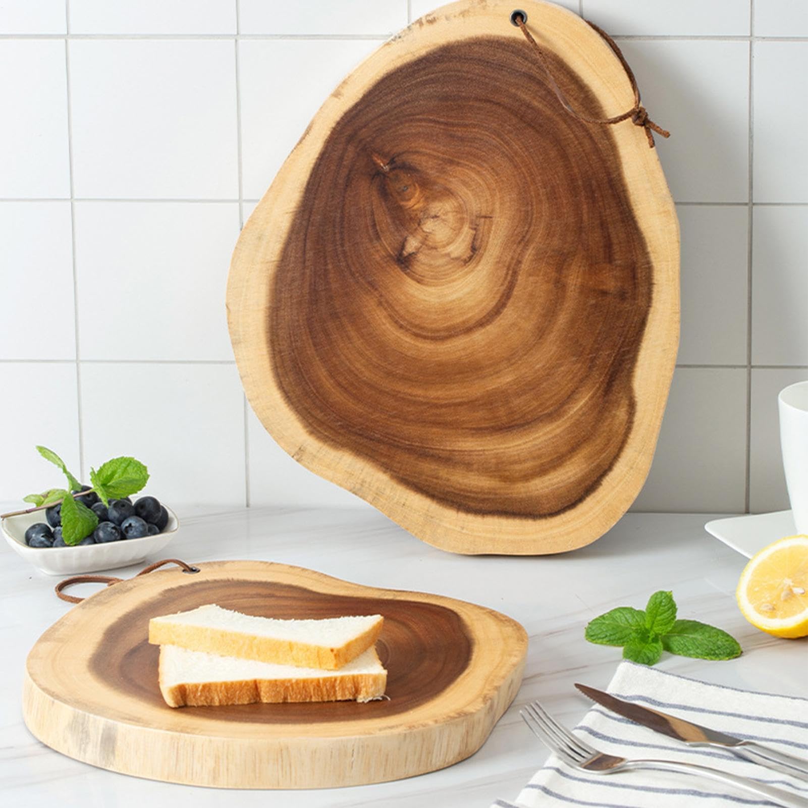 Tabla de cortar de madera de doble cara, bandeja de servir irregular de 1 pulgada de grosor, apta para lavavajillas, perfecta para presentación de queso y embutidos en casa o cocina