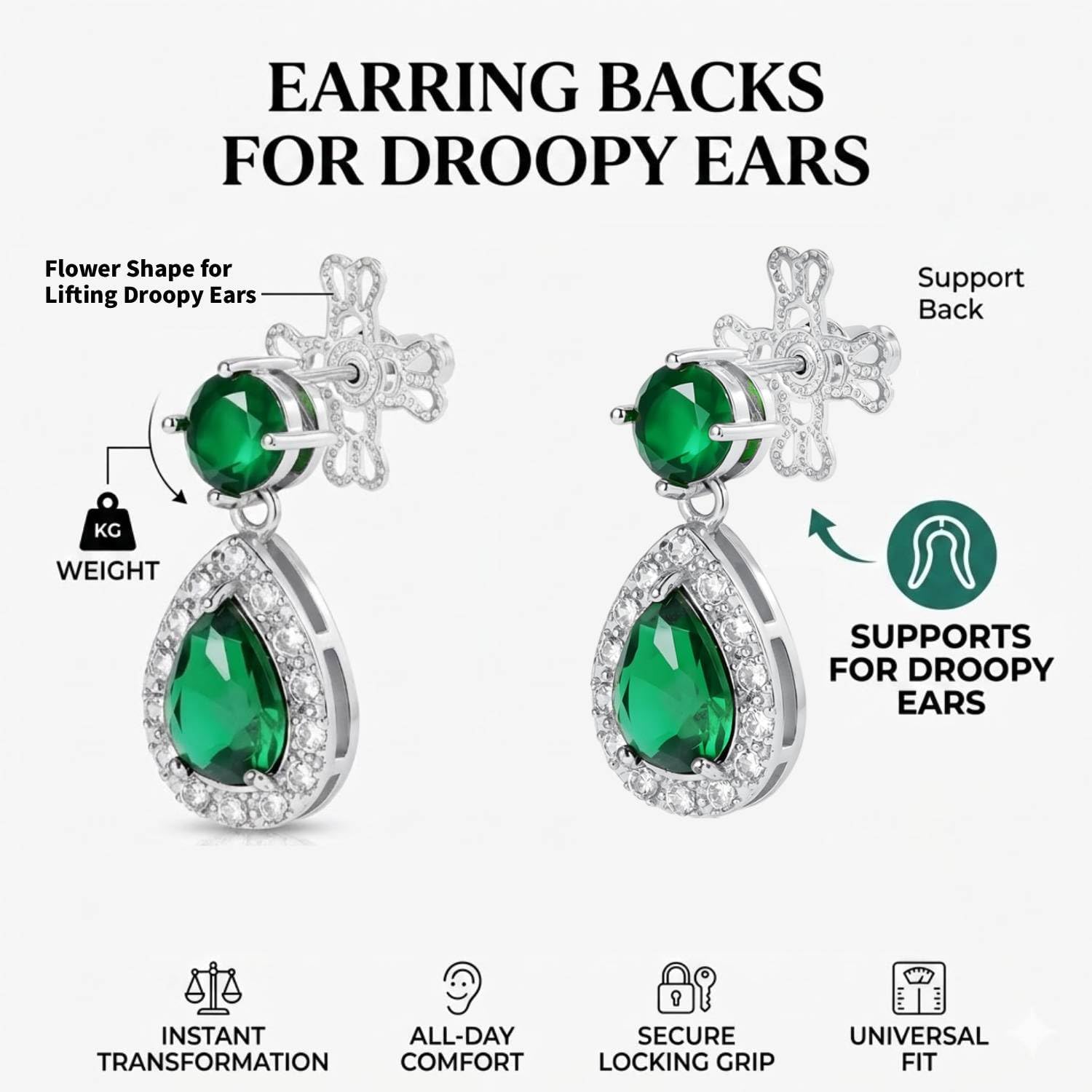 Earring Backs for Droopy Ears, JIACHARMED 4PCS Lightweigh Earring Lifter Backs for Heavy Earrings Tight Locking Flower Shape Earring Backs for Studs Large Pierced Support Backings,Mixed Color