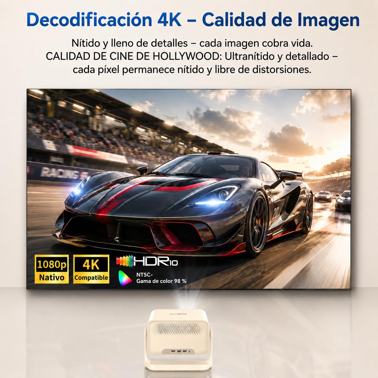 Blackview 4K proiettore con WiFi e Bluetooth, 2000 lumen ANSI portatile, audio Dolby Audio 6x2W, messa a fuoco automatica e correzione trapezoidale, girevole a 360° per camera da letto, esterno e tee