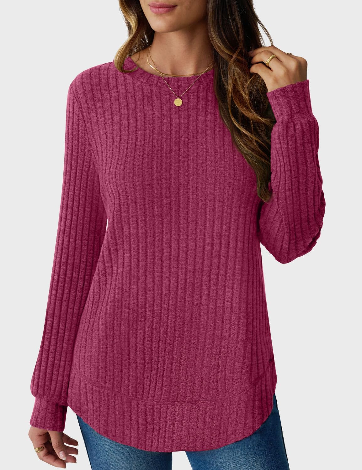 JUSTFASHIONNOW Womens Long Sleeve Shirts Trendy Sweaters Lightweight 2025 Casual Crewneck Fall Tunic Tops Loose Fit Dressy - Image 3