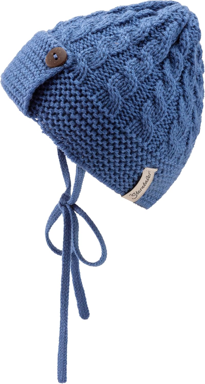 Knitted hat with wooden buttons., Medium Blue