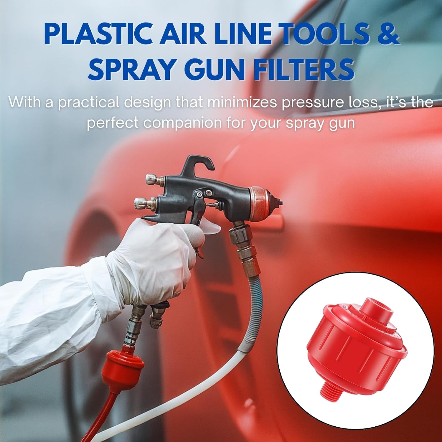 Nispira Disposable Mini Air & Water Spray Gun Filters High-Flow Whirlwind Air Line Filters with Standard 1/4-Inch Threads Compatible with Most Spray Guns & Air Tools, 5 Packs