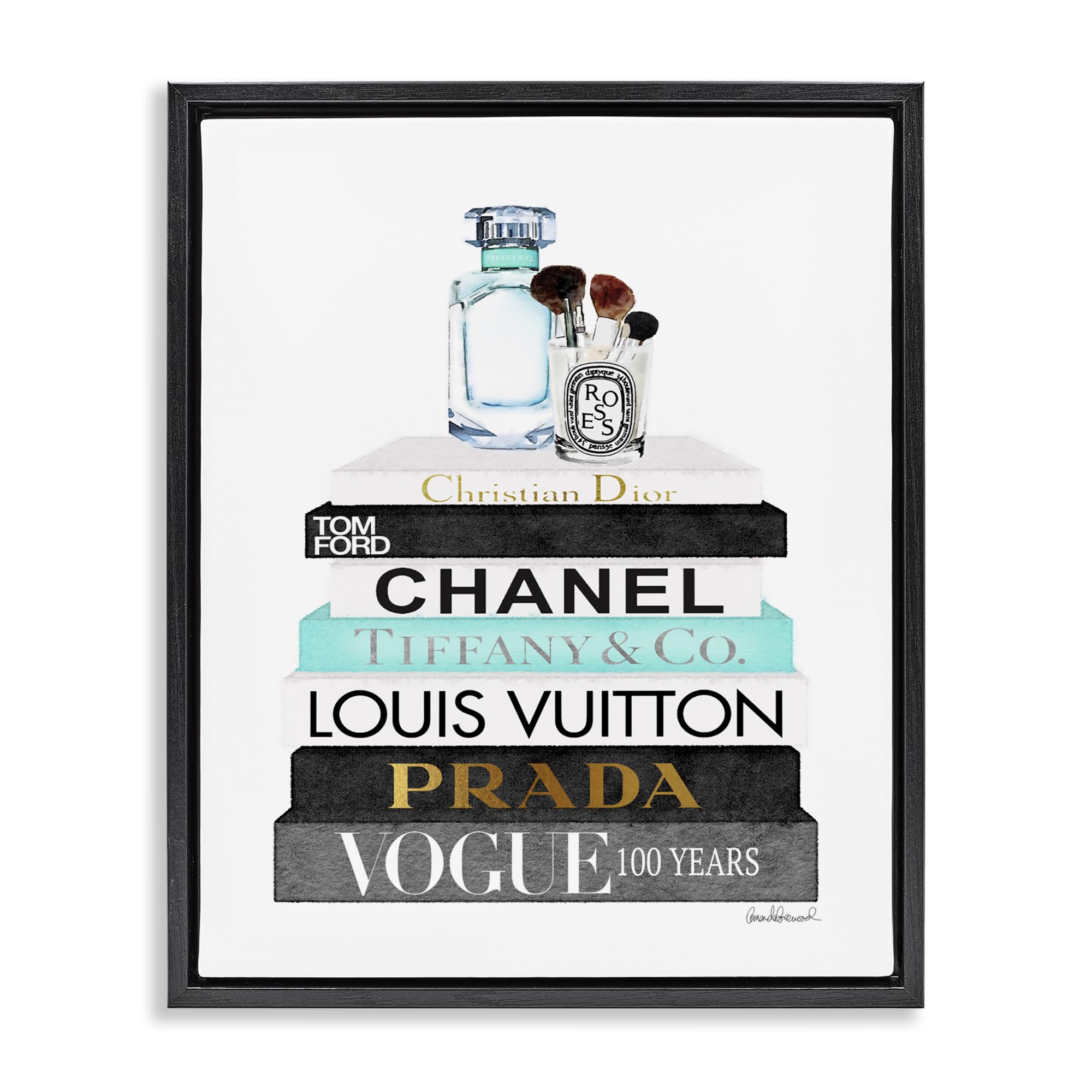 'Bookstack with Beauty Brushes'| Floating Frame Canvas Art