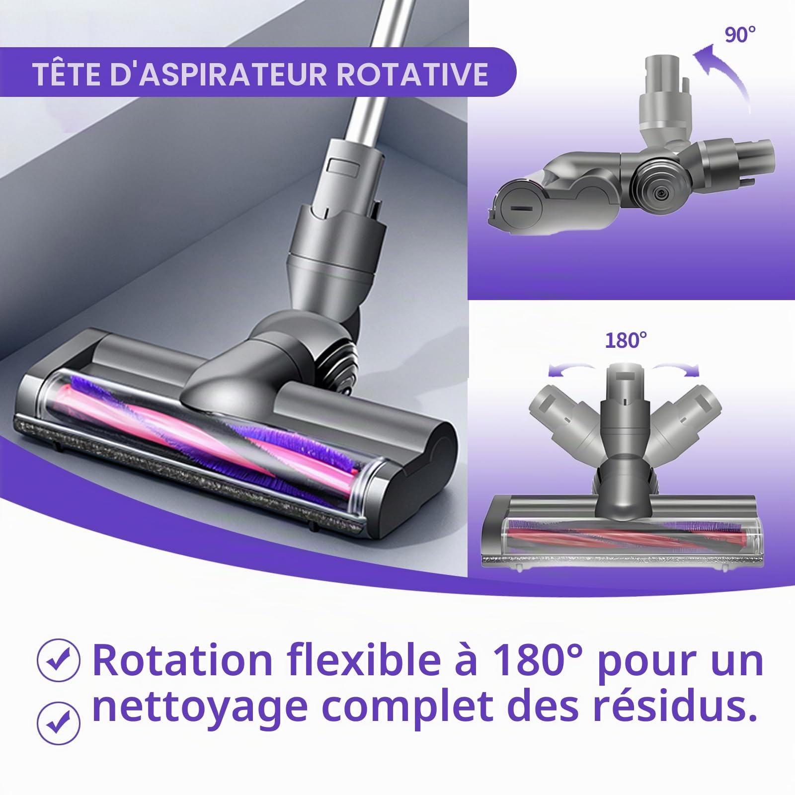 Tête de Brosse pour Dyson V6 DC58 DC59 DC62 DC72 D74 SV04 SV06 SV09, Brosse électrique pour Dyson V6 DC58 DC59 DC62 DC72 DC74, entraînement Direct pour Dyson V6, pour Sols Durs et Moquettes