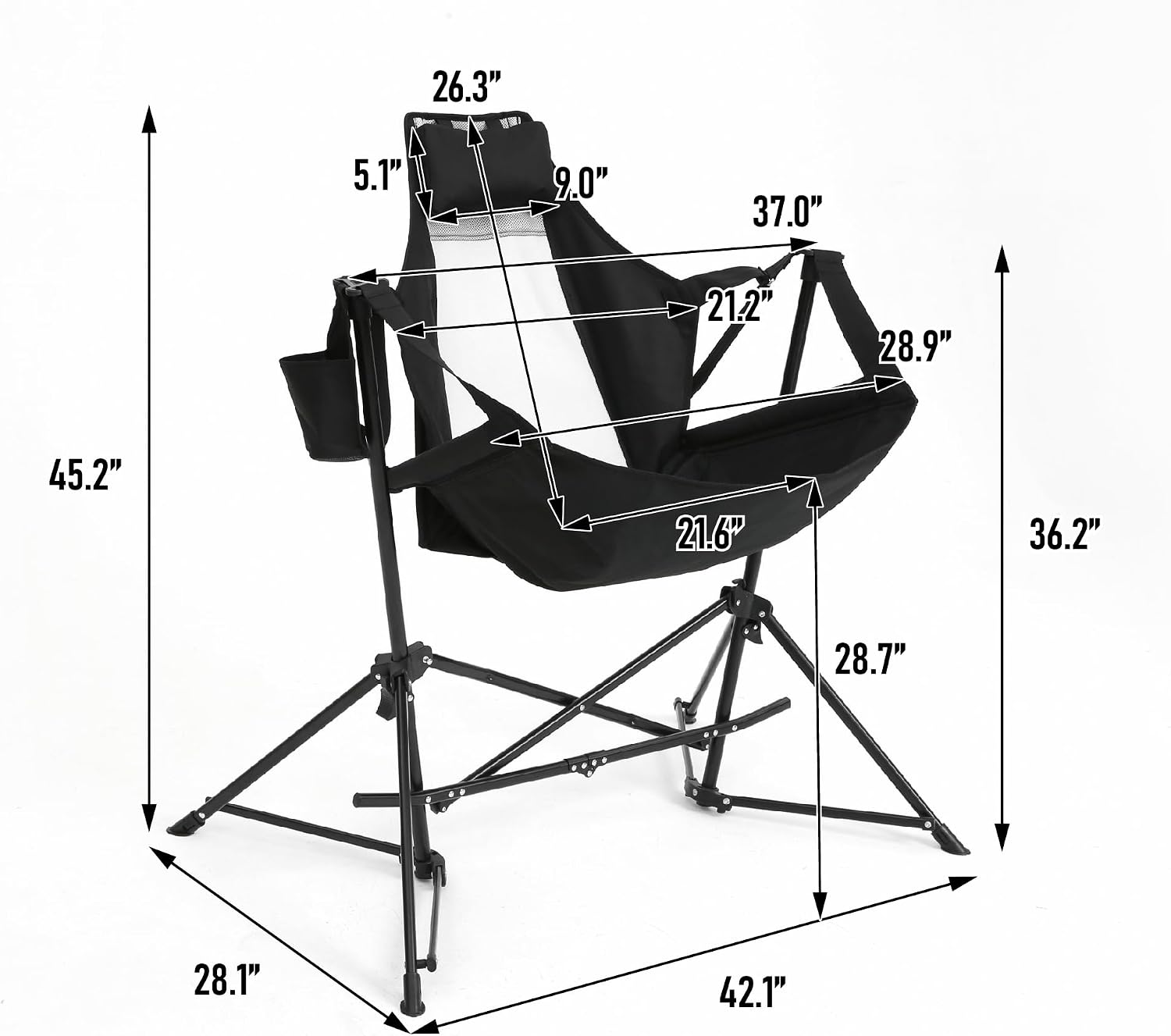 2 Pack Folding Hammock Camping Chair with Adjustable Recline Portable Swing Chair for Outdoor Heavy Duty Frame Lawn Chairs Supports 250lbs for Fishing Beach, Black