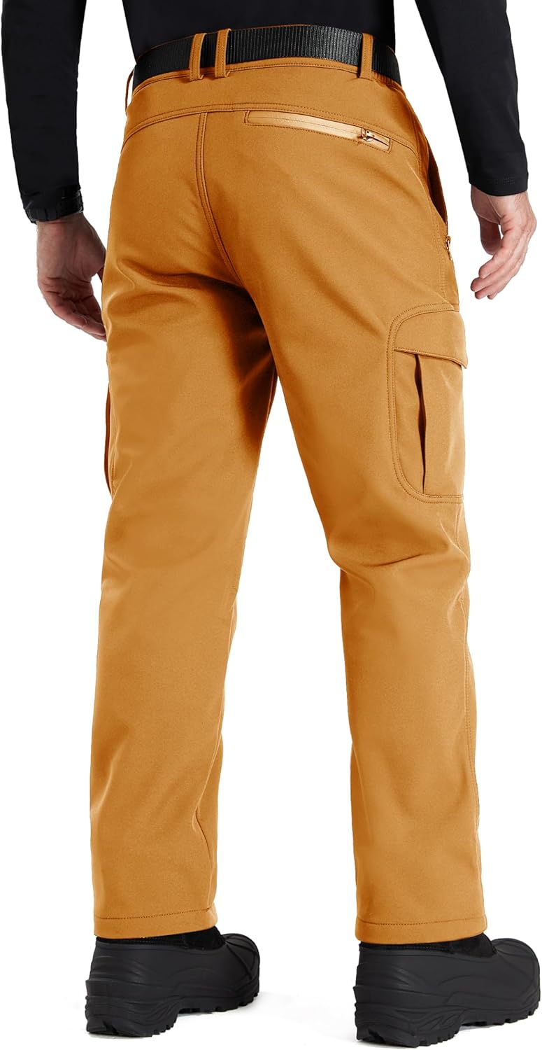 FREE SOLDIER Men's Outdoor Softshell Fleece Lined Cargo Pants Snow Ski Hiking Pants with Belt - Image 2