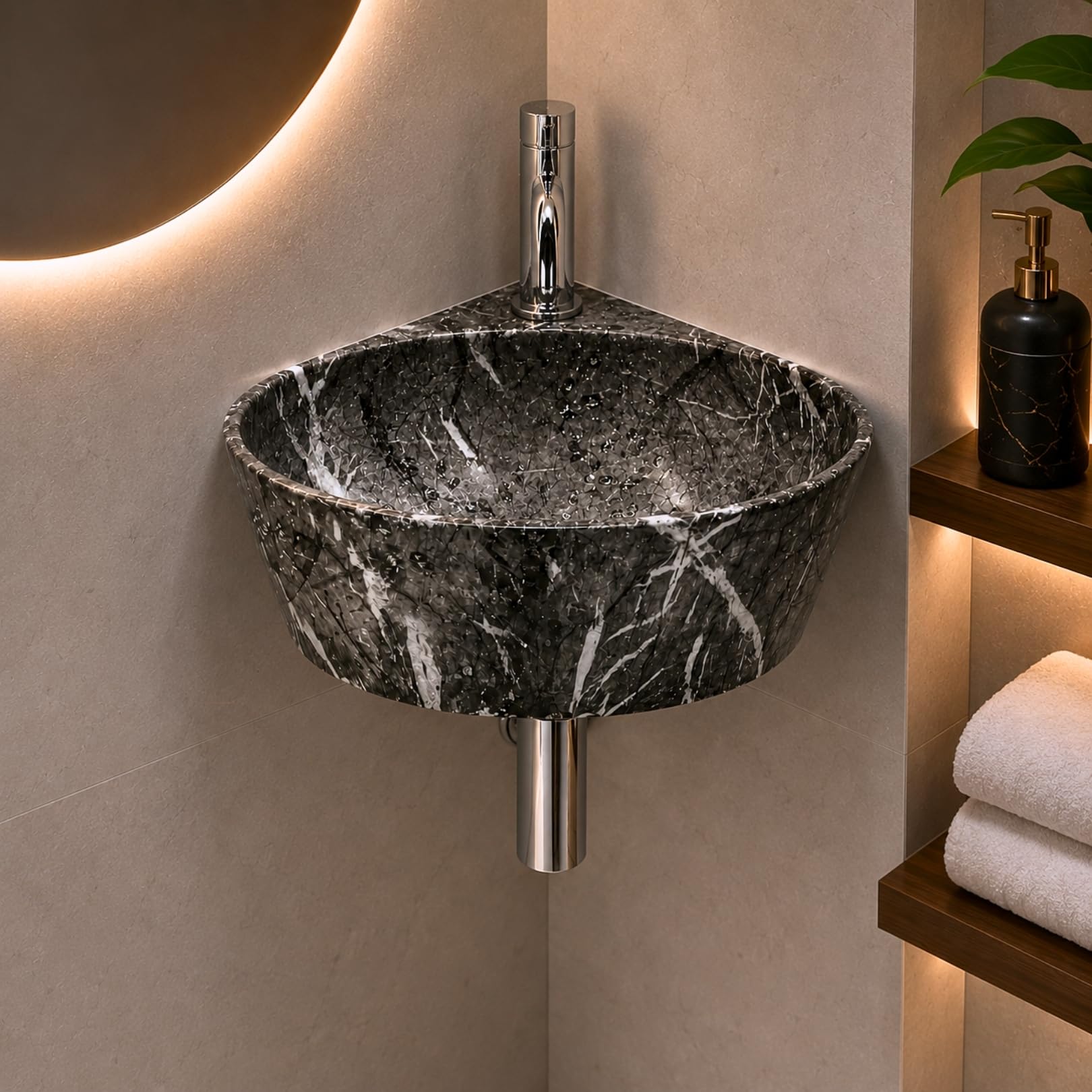 Reyal Corner Sink - Space-Saving Ceramic Wash Basin -8 Reyal Corner Sink - Space-Saving Ceramic Wash Basin -8