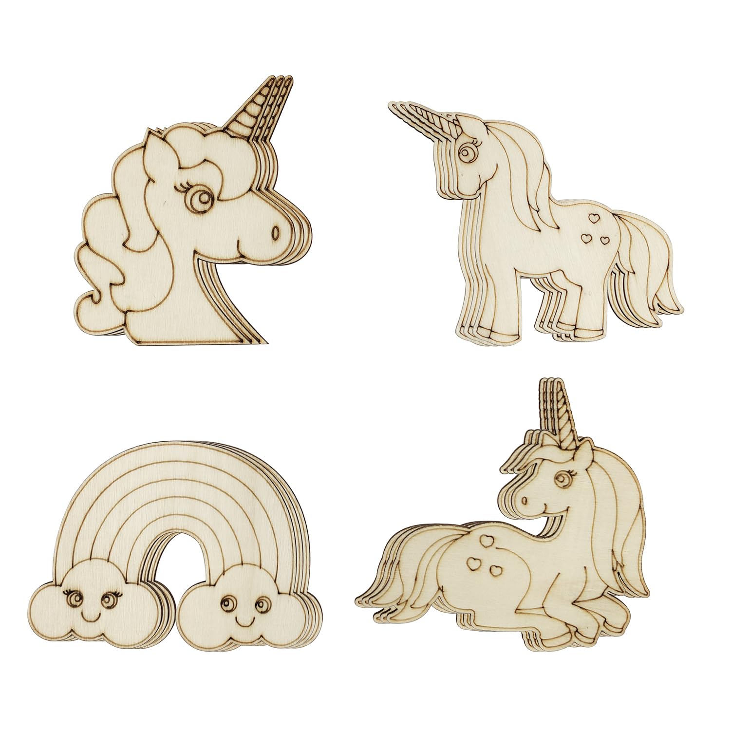 32 Pack Wood Unicorn Cutouts to Paint Unfinished Wooden Unicorn Crafts Hanging Ornaments DIY Unicorn Rainbow Party Craft Gift Tags for Home Party Decoration Craft Project