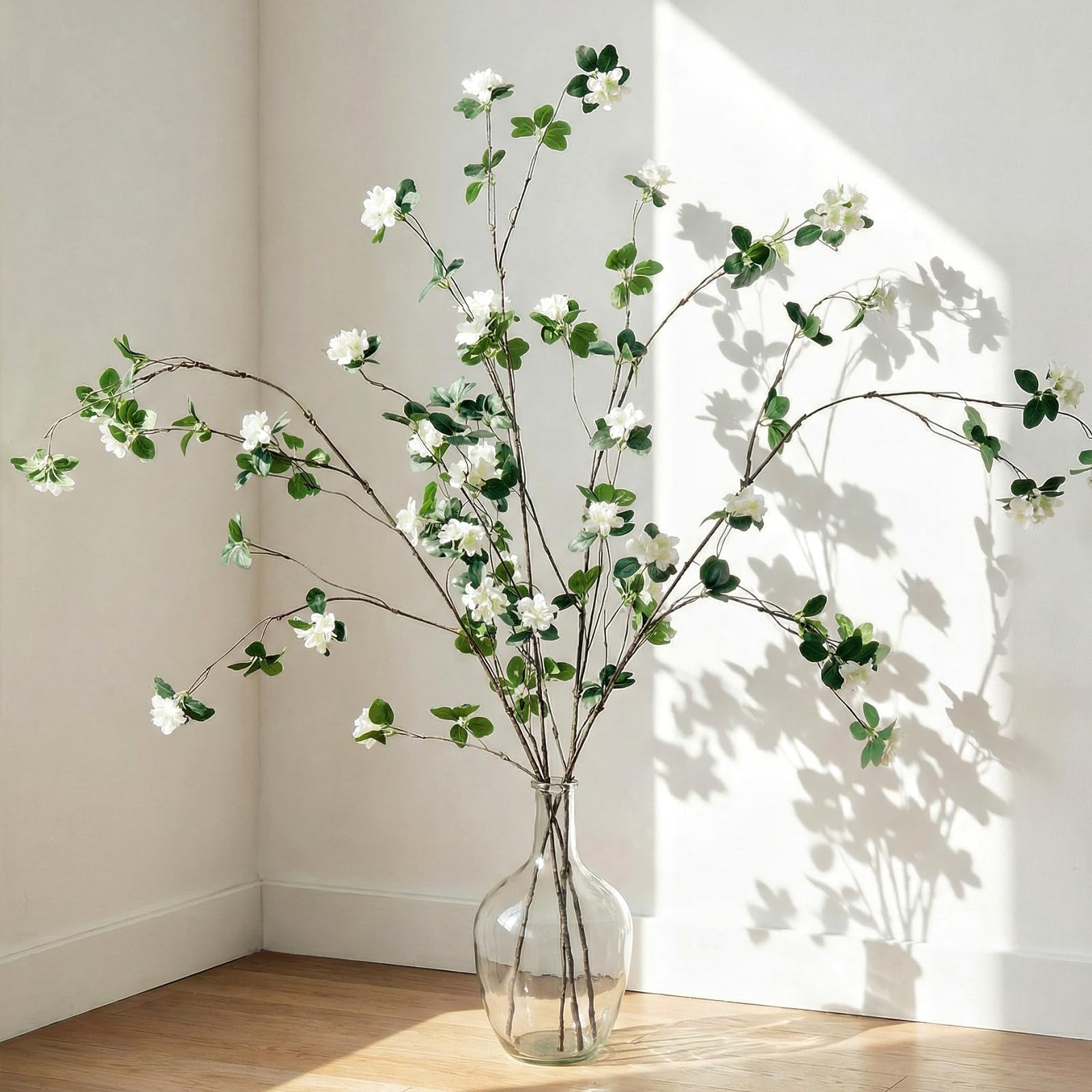 Feuilles de ficus et fleurs blanches artificielles haut de gamme de 115 cm