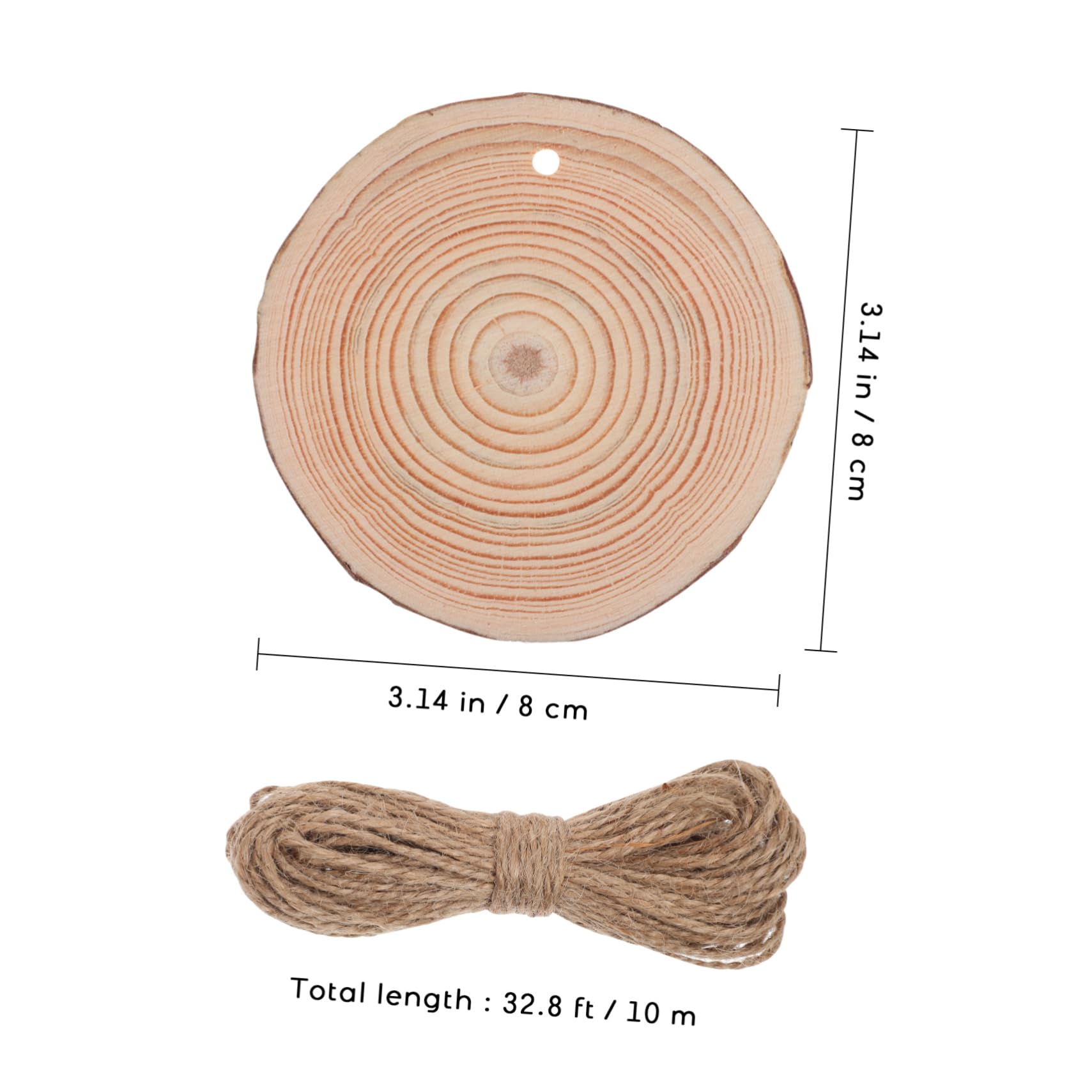 50 Holzscheiben 7-8cm mit 10m Juteschnur zum Basteln | Braun, Rund, für Klassenzimmer und Handarbeitsprojekte, Rustikal Natürlicher Stil
