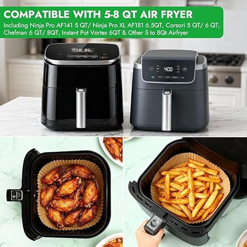 Miniatura 3 de BYKITCHEN 300 forros desechables para freidora de aire Ninja AF141 5QT Pro AF181 6.5QT, Chefman 6 cuartos de galón, Cosori 6QT y otras freidora de