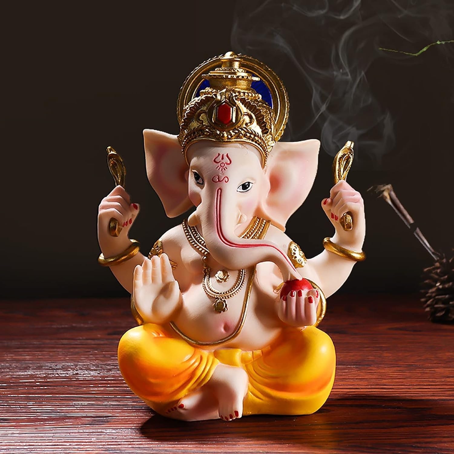 Vnook Ganesha Statue 7.9in Showpiece Hindu God Figurine,Indian Religious Ganpati Elephant God Resin Ganesh Statue Diwali Decor for Home Office Car Decor,[Energy Class A] (Color : Color)