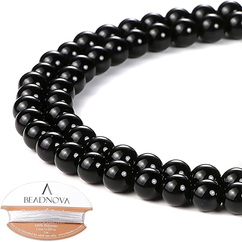 Cuentas Beadnova redondas de ónix negro de 4 mm, sueltas, para hacer joyas (90-92 piezas)