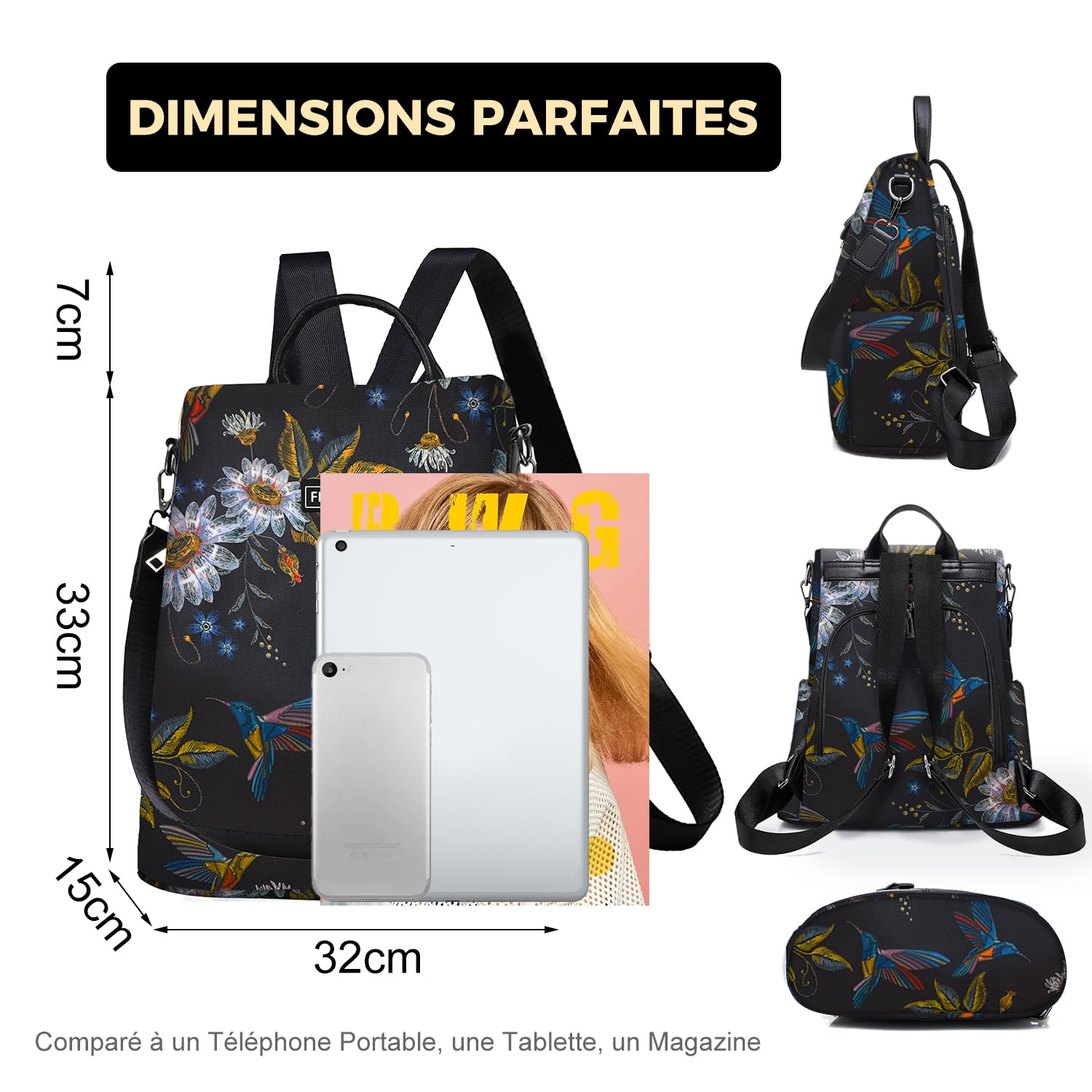 Fmeida Sac a Dos Femme Anti-vol Sacs à Main Portés Épaule pour Fille École Collèges Voyage Shopping