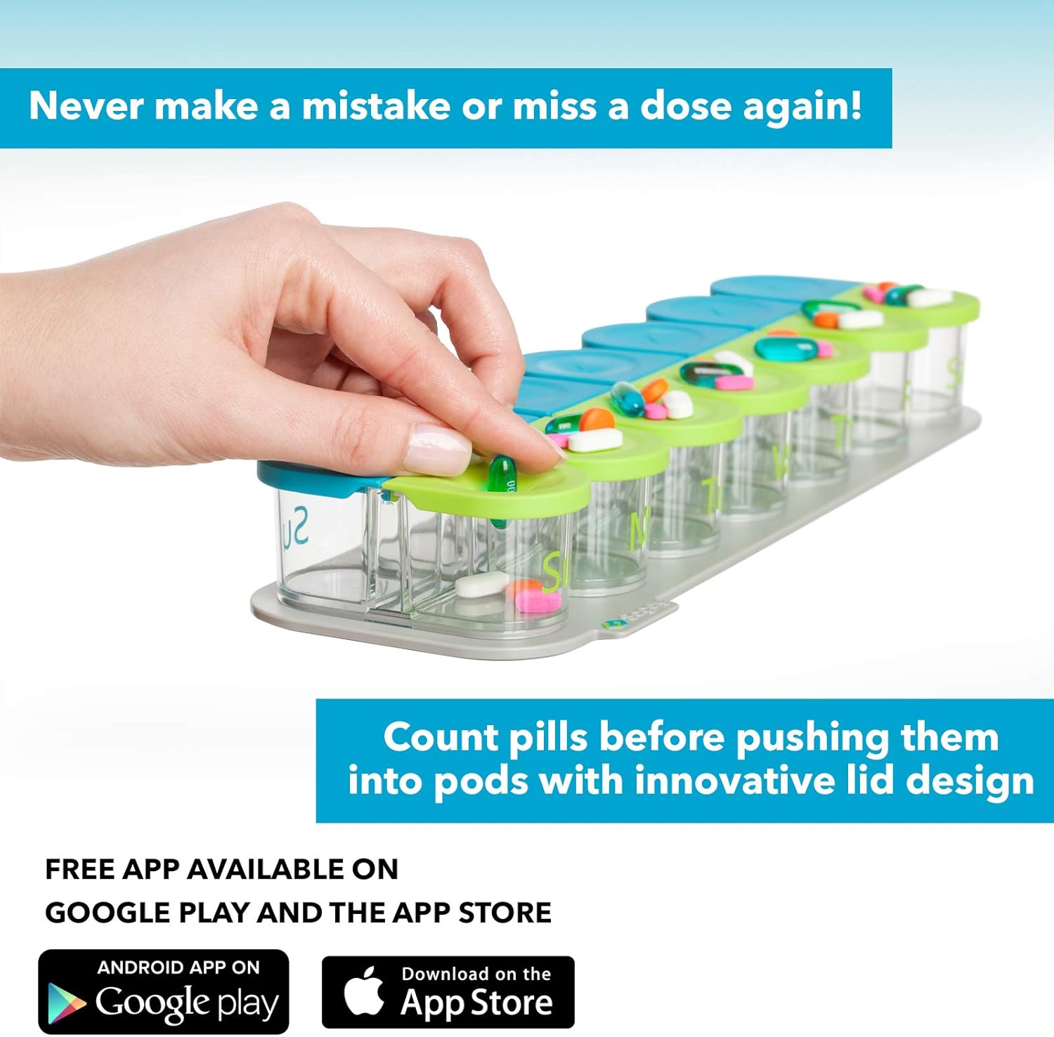 Sagely SMART Active Weekly Pill Box Organizer with 3 Day On-The-Go Travel Organizer