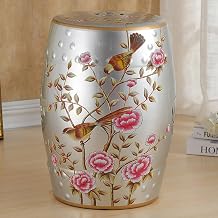 Ceramic Garden Stool,Floral Bird Drum Accent Table,Glazed Hand-Painted Design,Flower&Butterfly,Indoor/Outdoor Side Table Ottoman for Living Room, Bedroom, Patio, Bathroom