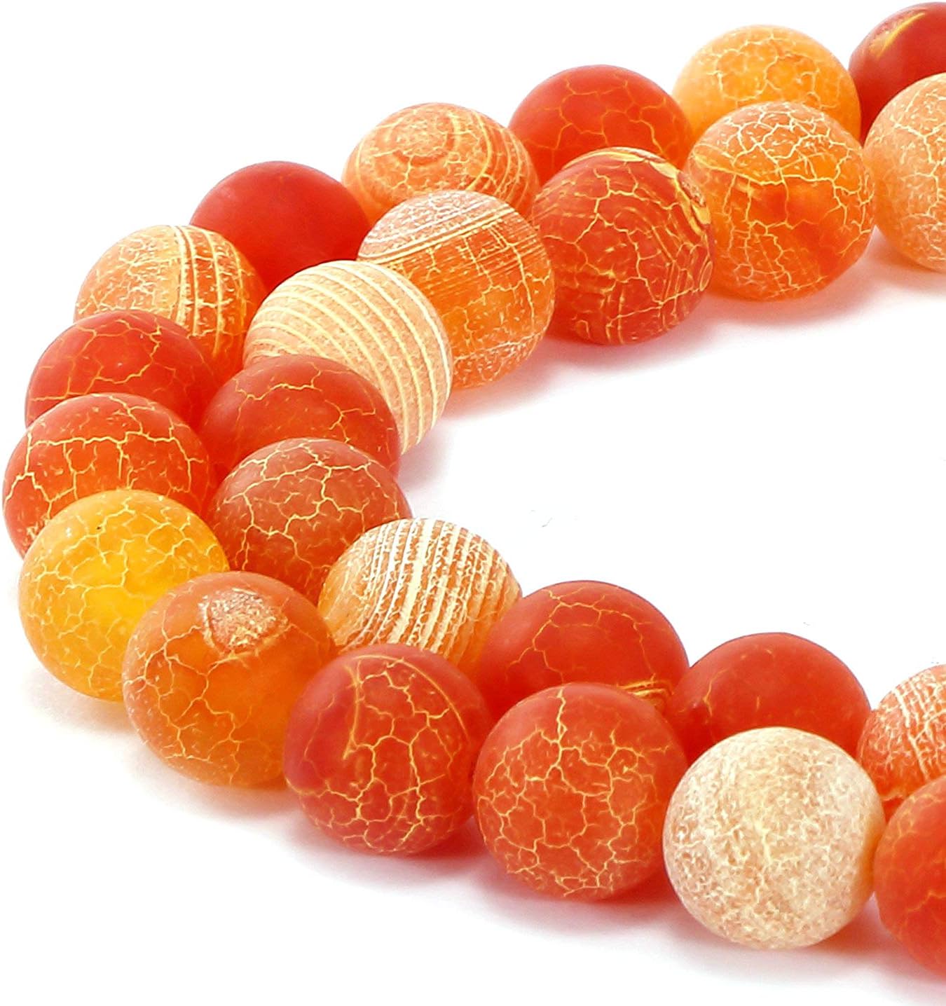 MJDCB Natural Orange Frosted Agate Round Stone Beads for Jewelry Making DIY Bracelets Necklaces (8mm)