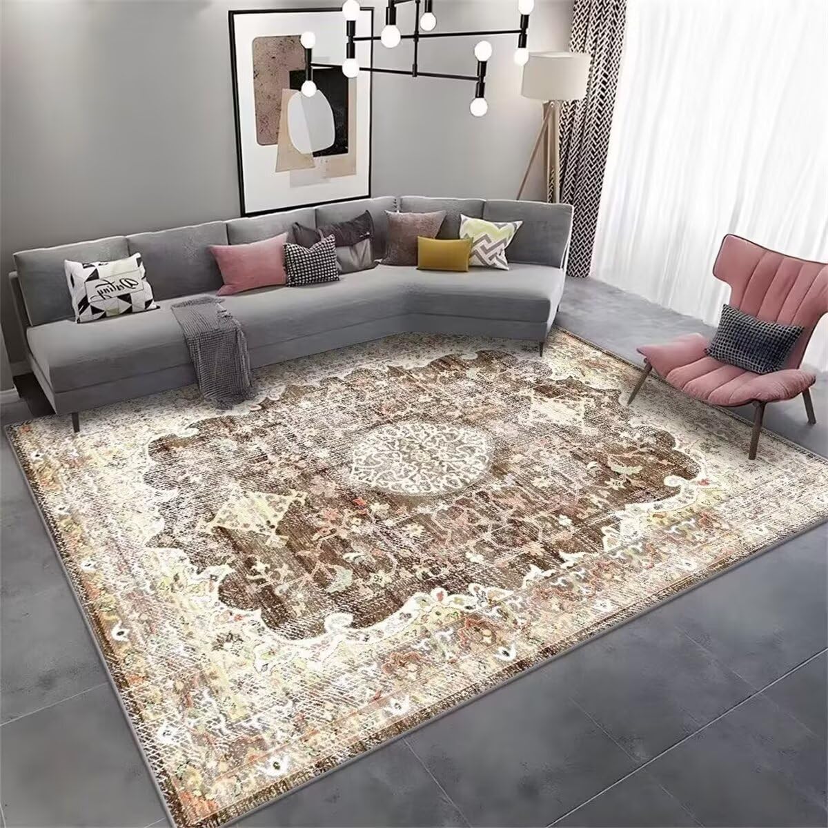 Wohnzimmertisch Rund Teppich Mit Muster Bereich Restaurant Retro Wohnzimmer pflegeleicht Bettvorleger Schlafzimmer rutschfest 80X120CM