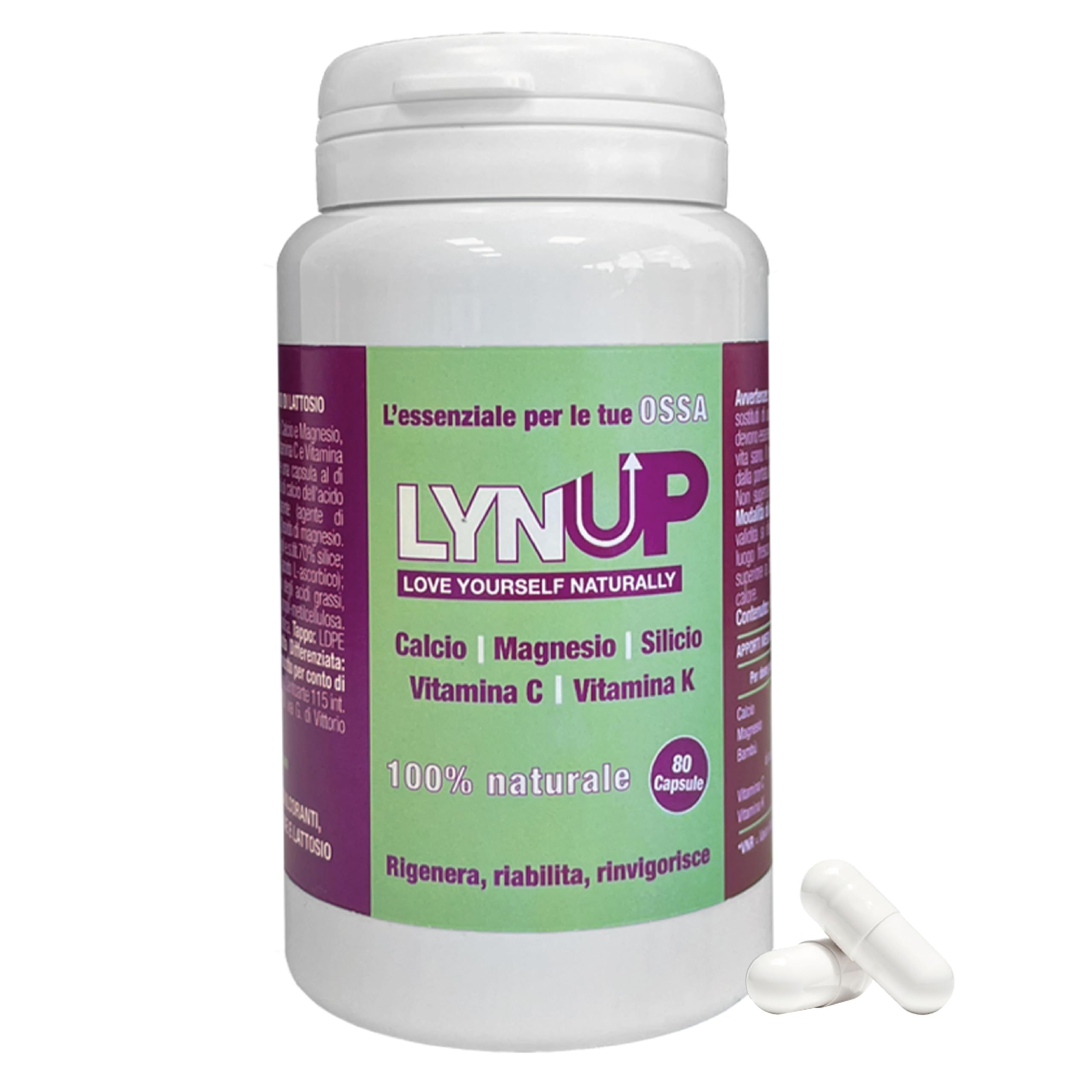 Lynup Multivitaminico| 80 Capsule| 80 Giorni di Trattamento| Naturale| 5 Ingredienti Essenziali: Calcio, Silicio, Magnesio, Vitamina C e Vitamina K2 | Benessere Osseo e articolare