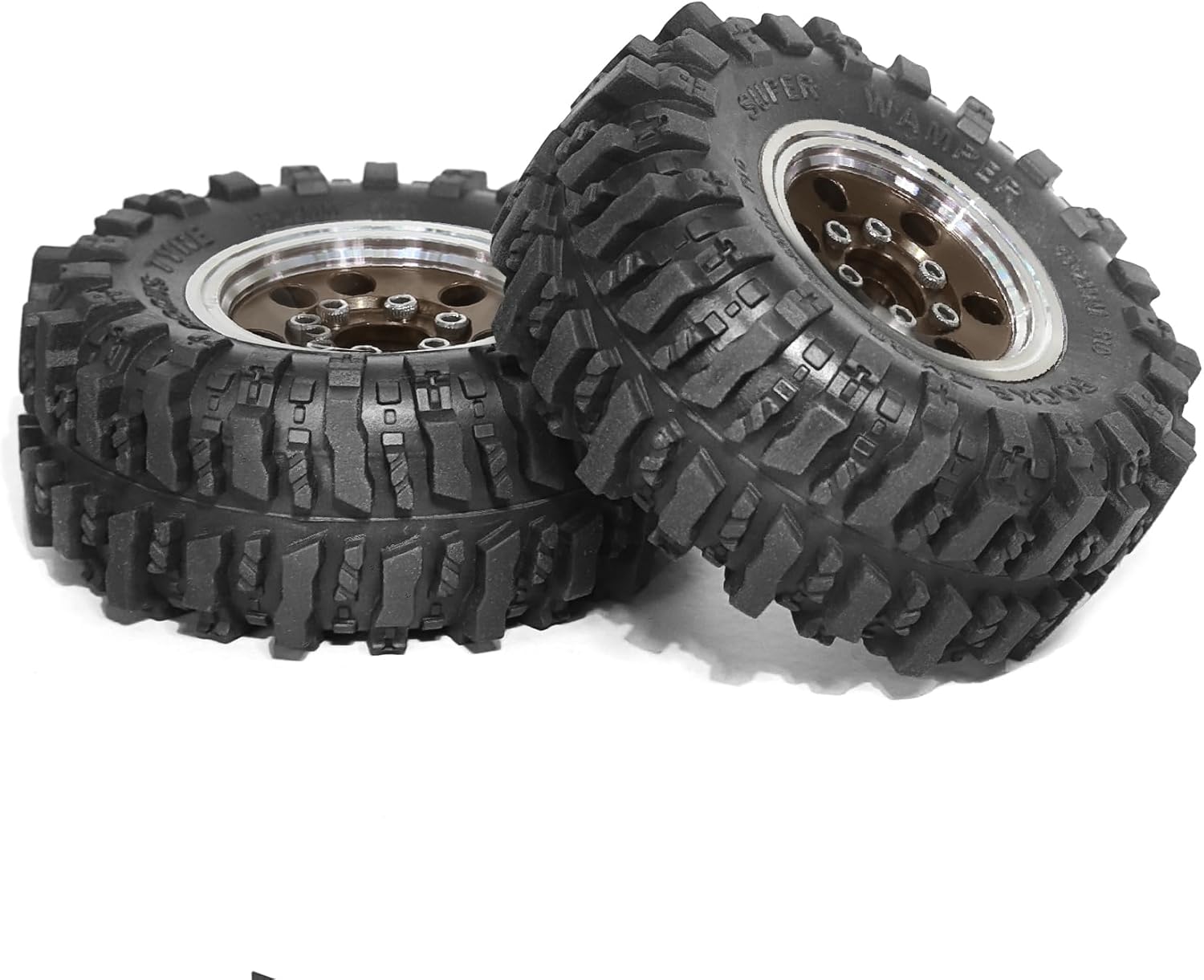 1.0 Tires and Beadlock Wheels Rims 7mm Hex Offset -2.5mm 1/24 1/18 Sticky All-Terrain Tyres OD 2.2" for 1:24 1:18 RC Rock Crawler Car Axial SCX24 FMS AX24 FCX24 FCX18 TRX4M 4Pcs (Bronze)