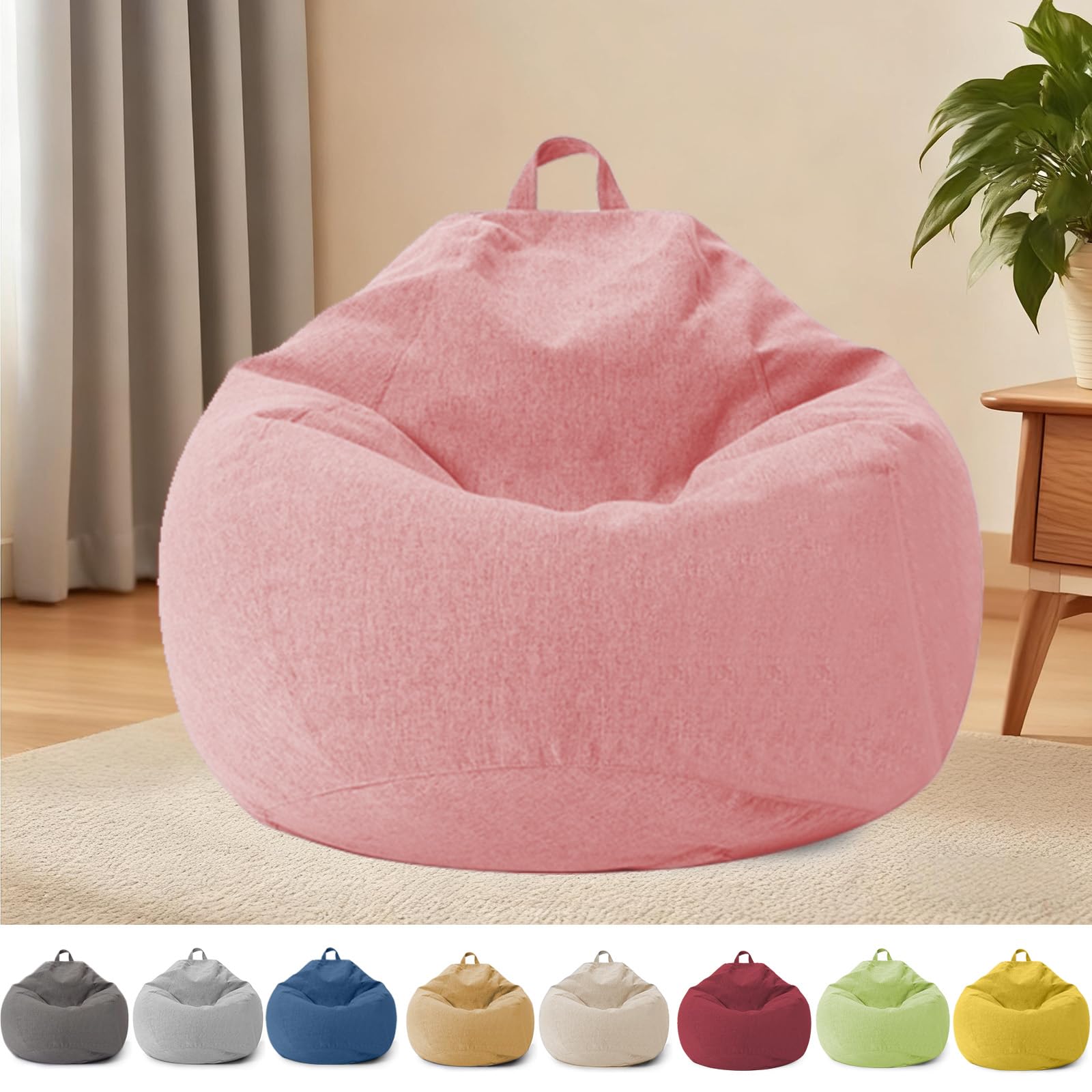YushengTai Bean Bag Chair for Kids and Adults, Bean Bag Cover Without Filling, with Zipper, for Adults and Children, 100 x 120 cm Bean Bag Chair for Bedroom, Office, Living Room, Terrace (Pink)
