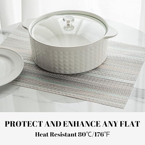 Miniatura 5 de Juego de 4 manteles individuales tejidos de vinilo y plástico para la mesa de la cocina para interiores y exteriores, lavables, manteles